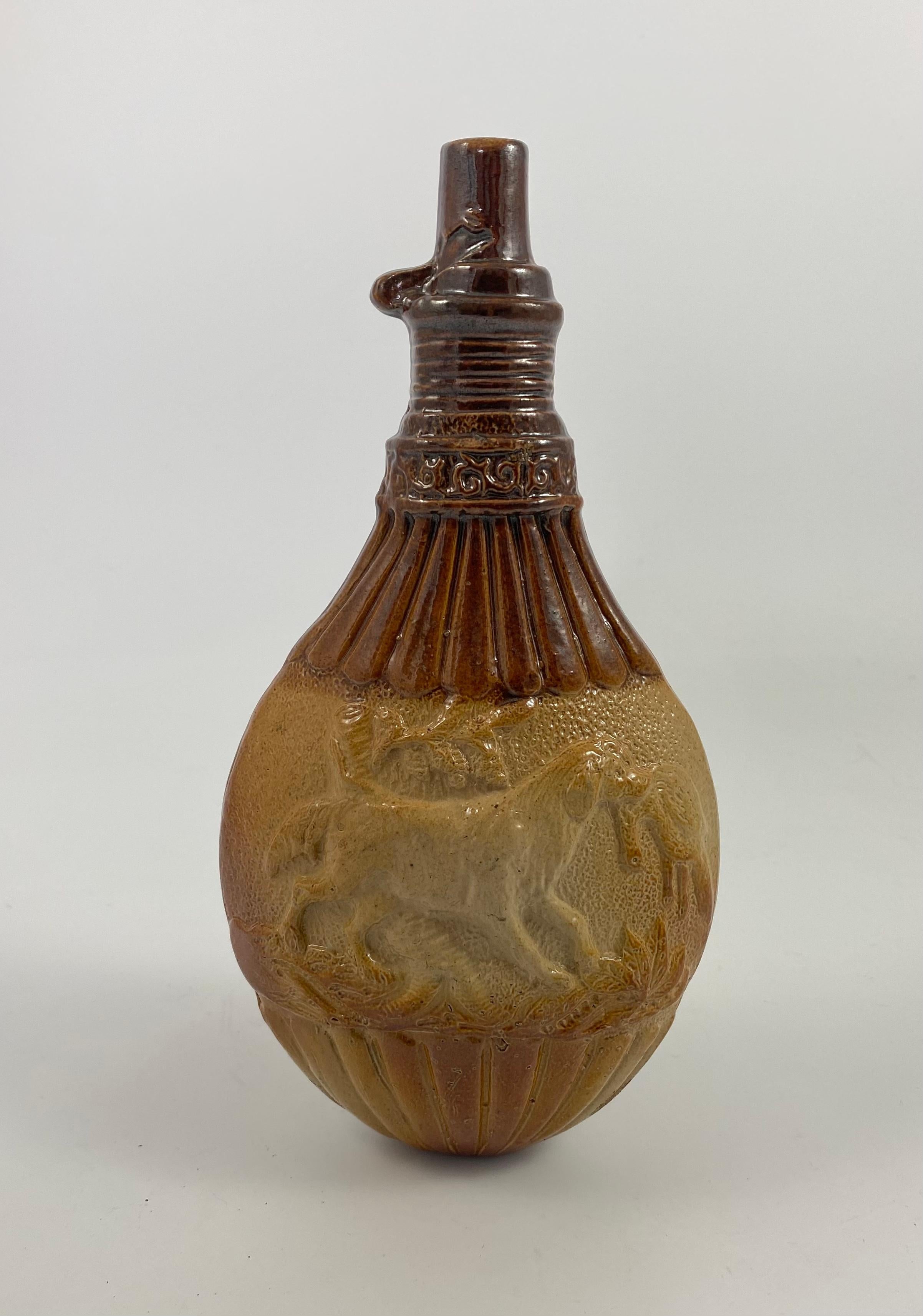 Mid-19th Century Lambeth Saltglaze Spirit Flask, c. 1840