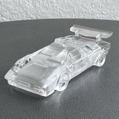 Lamborghini Countach model car in clear crystal, decorative piece, made in Italy