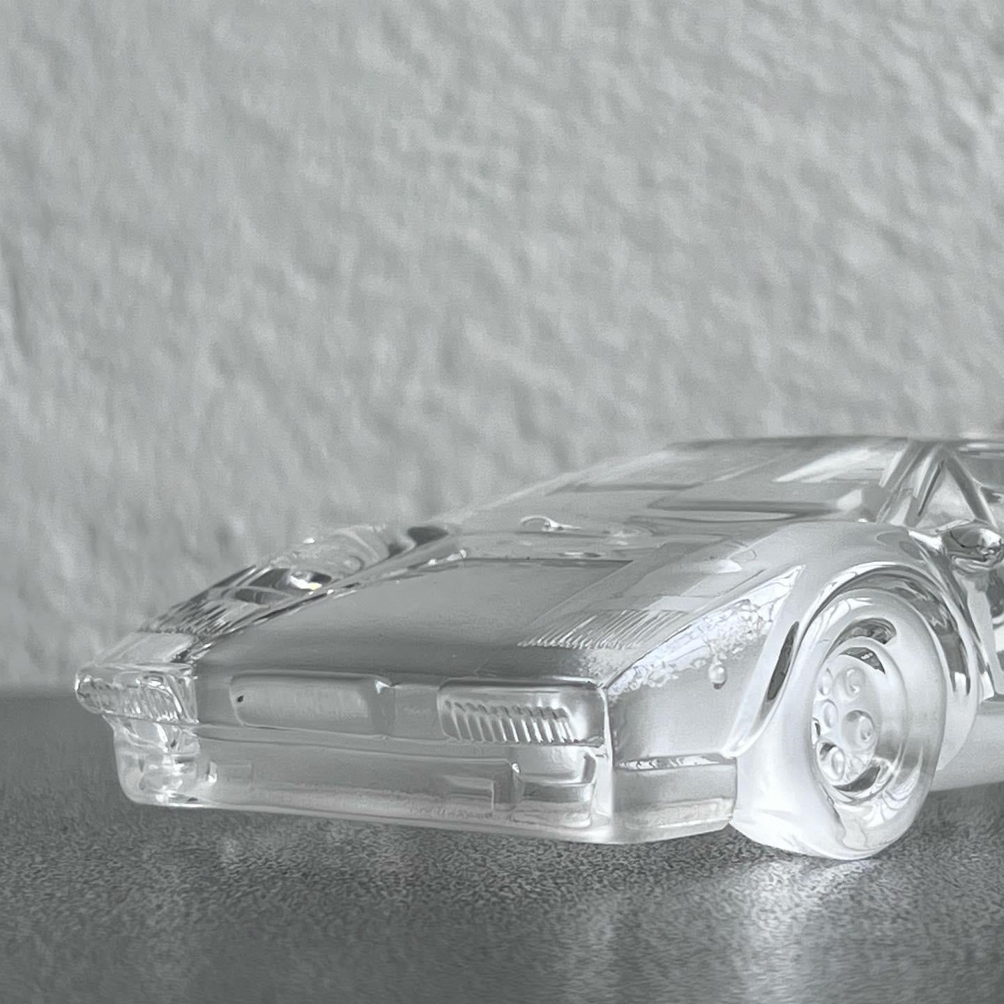 Italian Lamborghini Countach model car in clear crystal, decorative piece, made in Italy For Sale