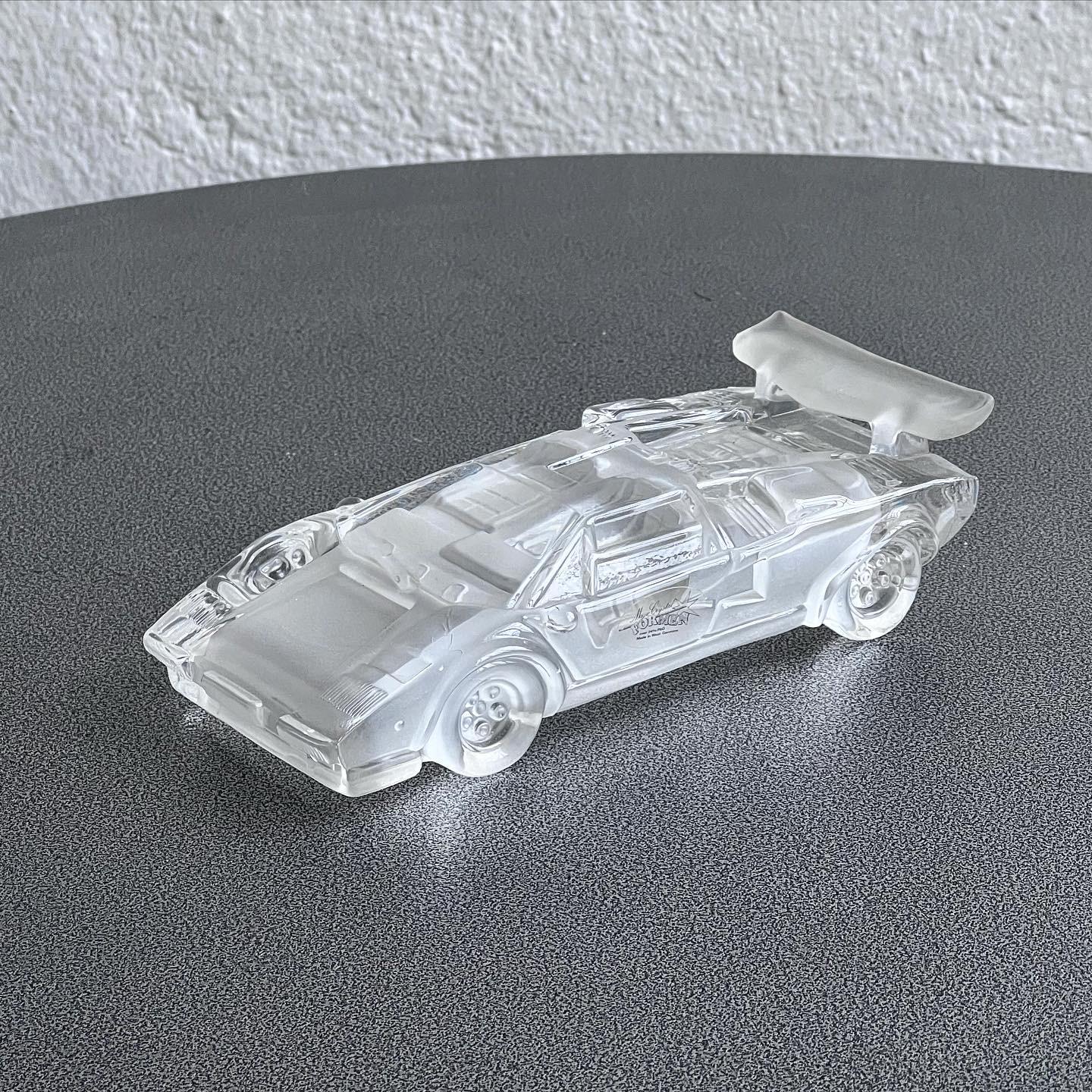 Late 20th Century Lamborghini Countach model car in clear crystal, decorative piece, made in Italy For Sale