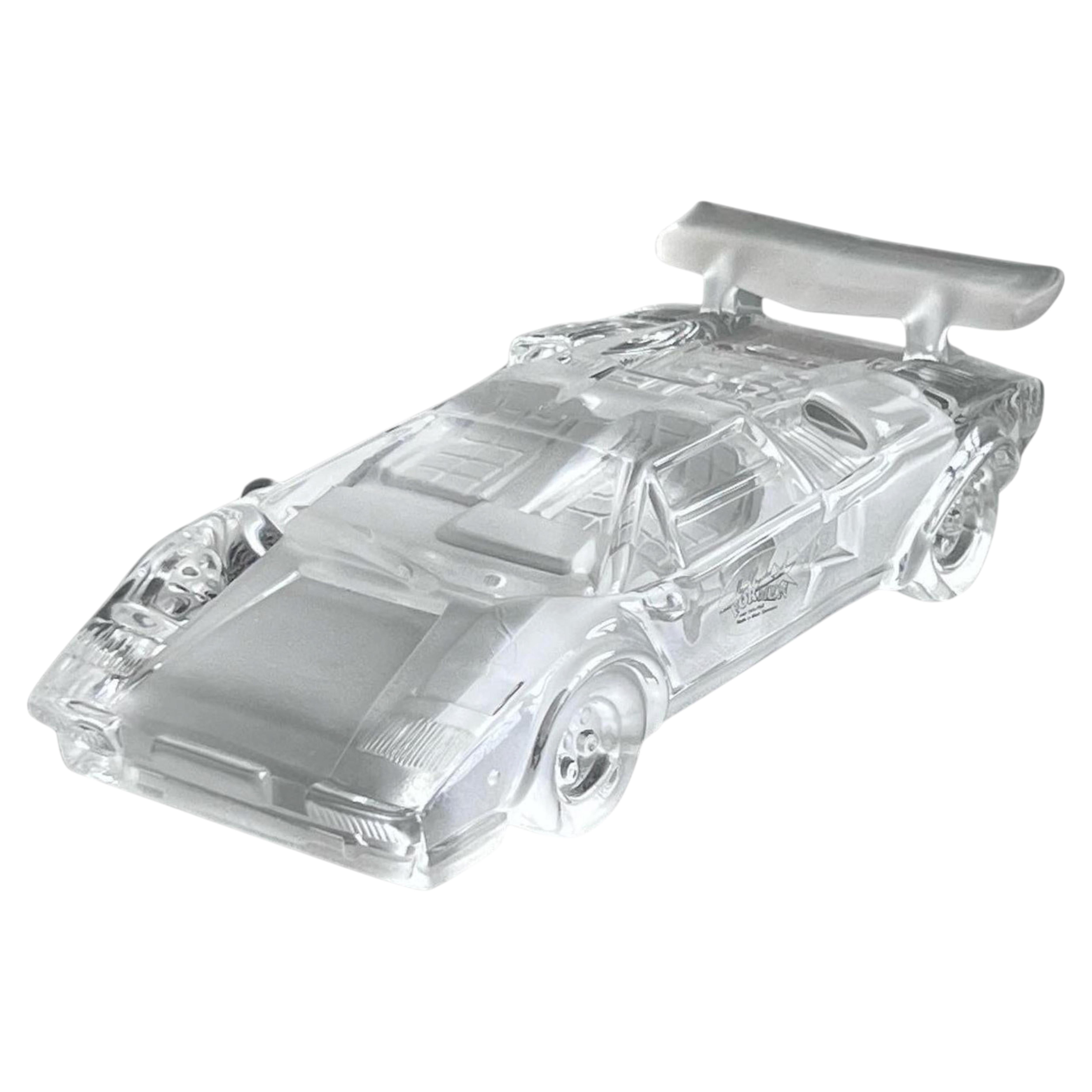 Modellino di auto Lamborghini Countach in cristallo trasparente, pezzo decorativo, made in Italy