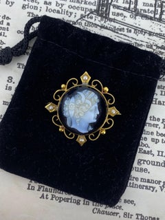 Lamborn & Wagner 15K Gold, Seed Pearl, Hardstone Cameo Australian Brooch, c1885