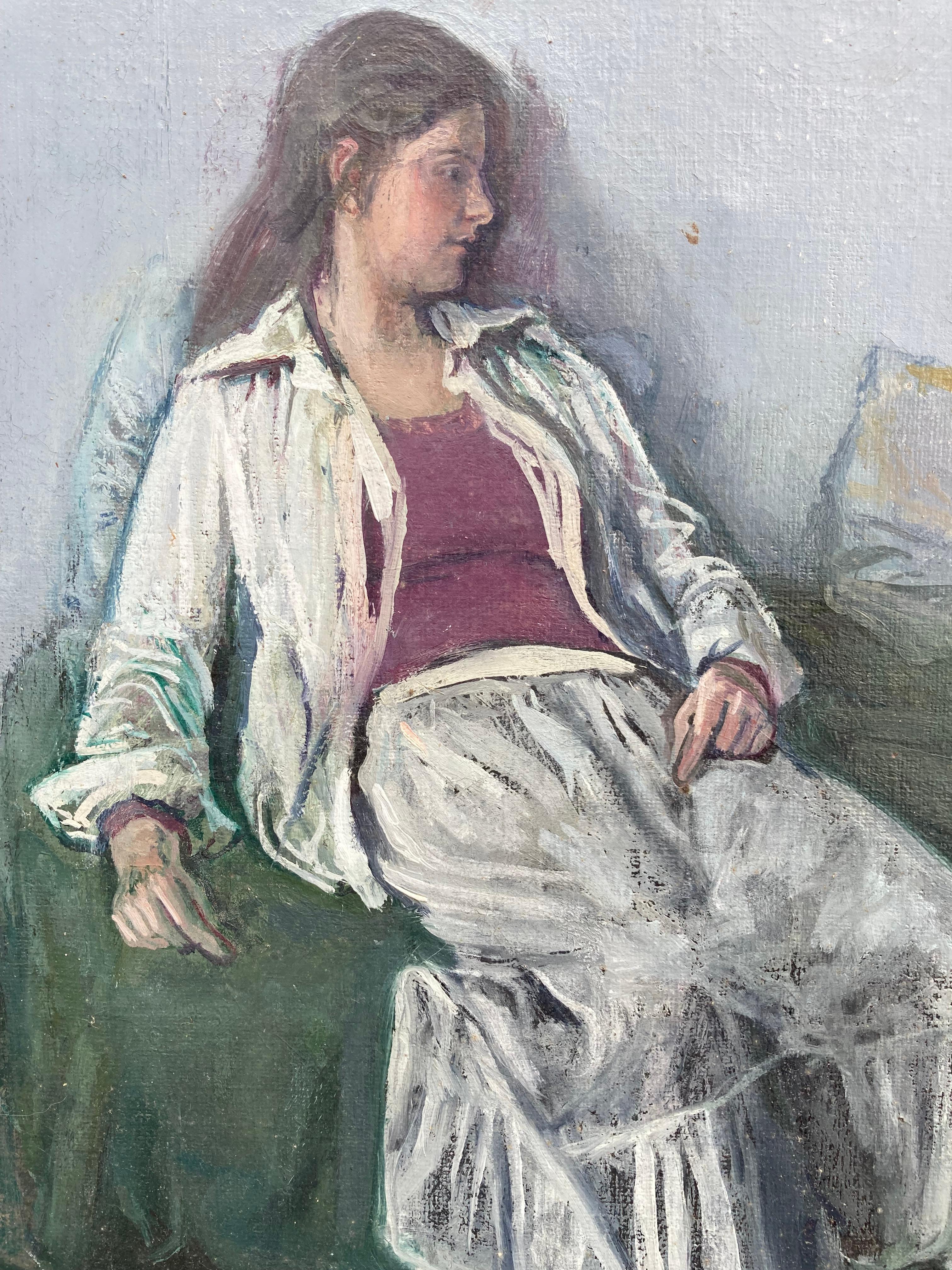 Anna Maria in Weiß – Painting von Lambro Ahlas (Greek/American)