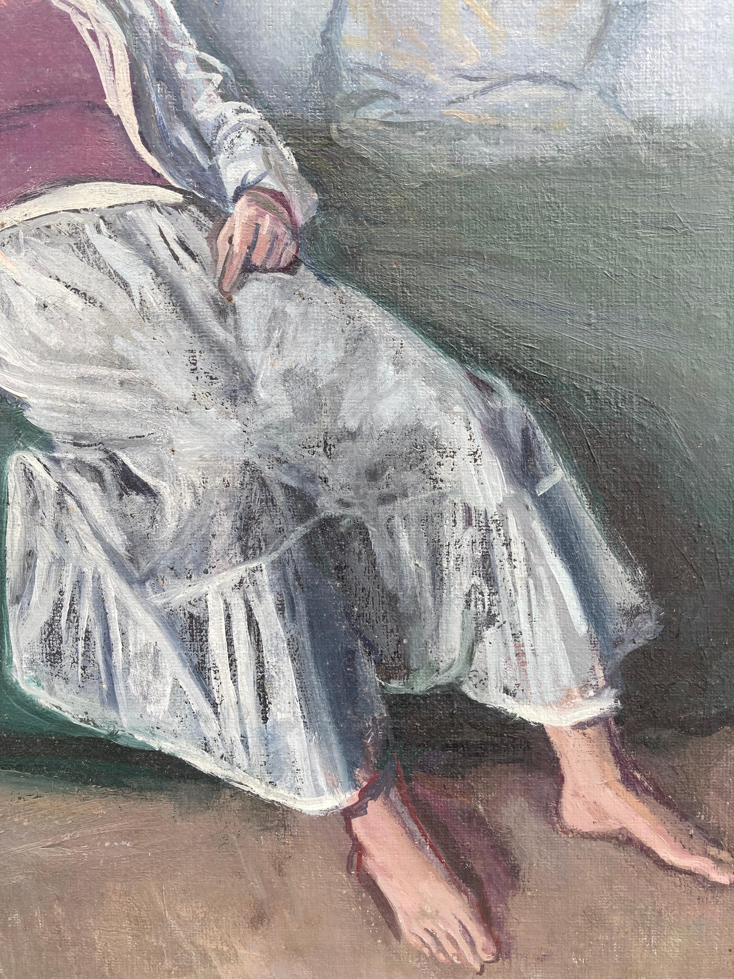 Anna Maria in Weiß (Impressionismus), Painting, von Lambro Ahlas (Greek/American)