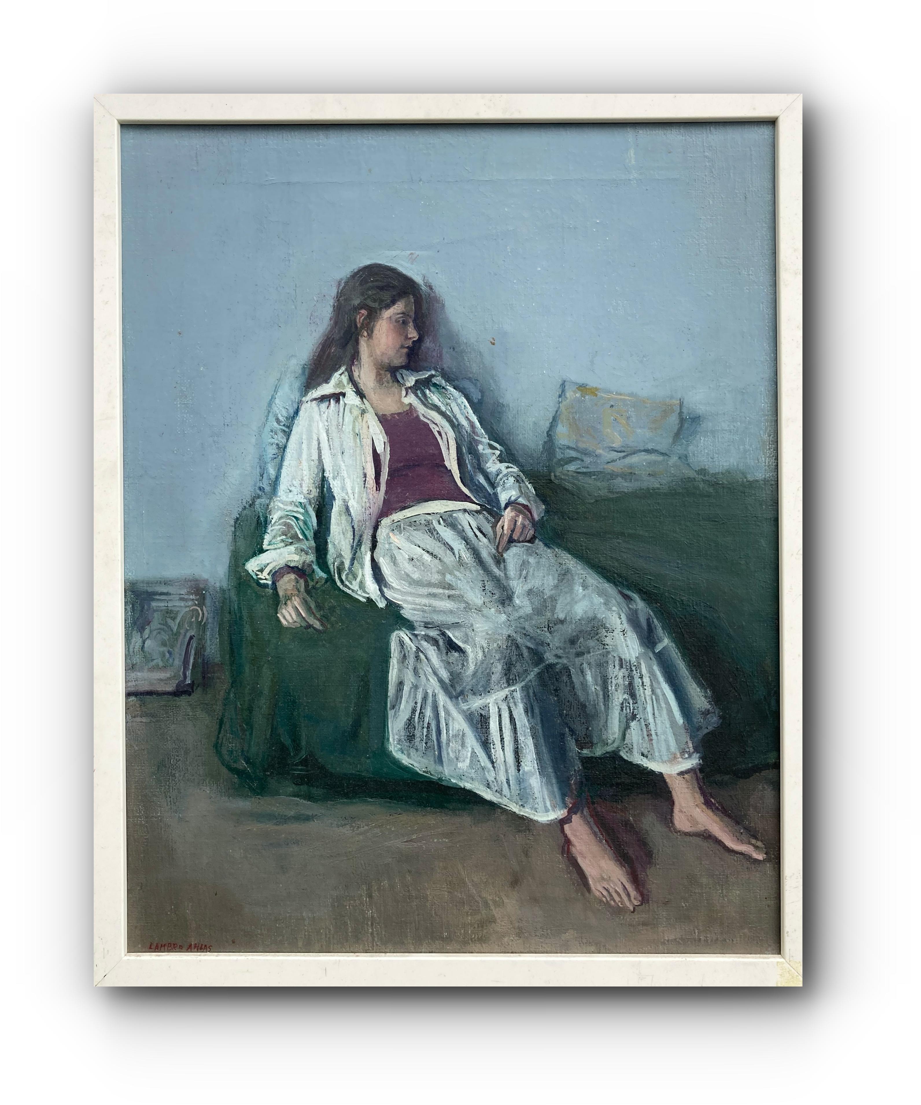 Lambro Ahlas (Greek/American) Portrait Painting - Anna Maria in White