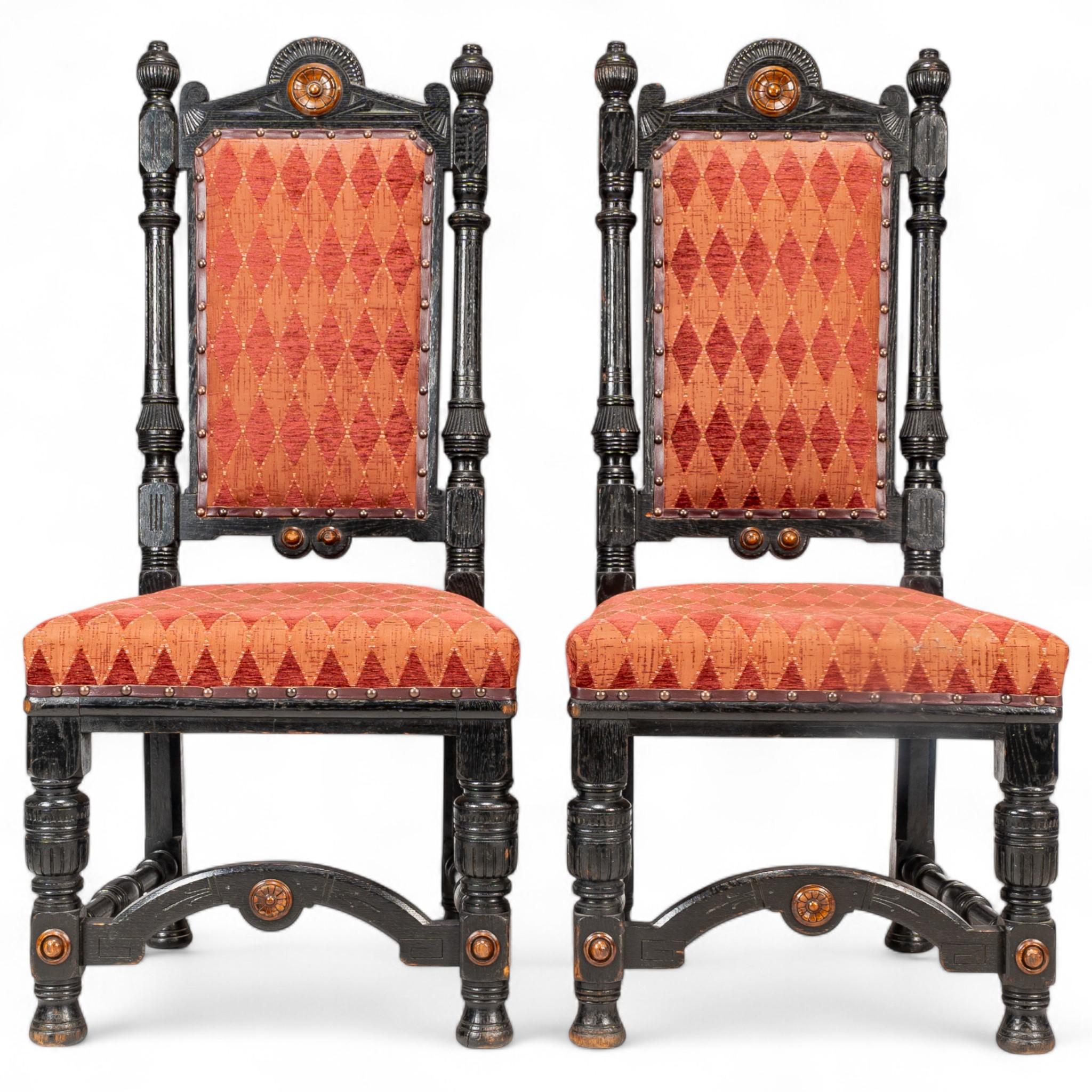 Lambs of Manchester Pair of Aesthetic Movement Ebonized Oak Side Chairs For Sale 4