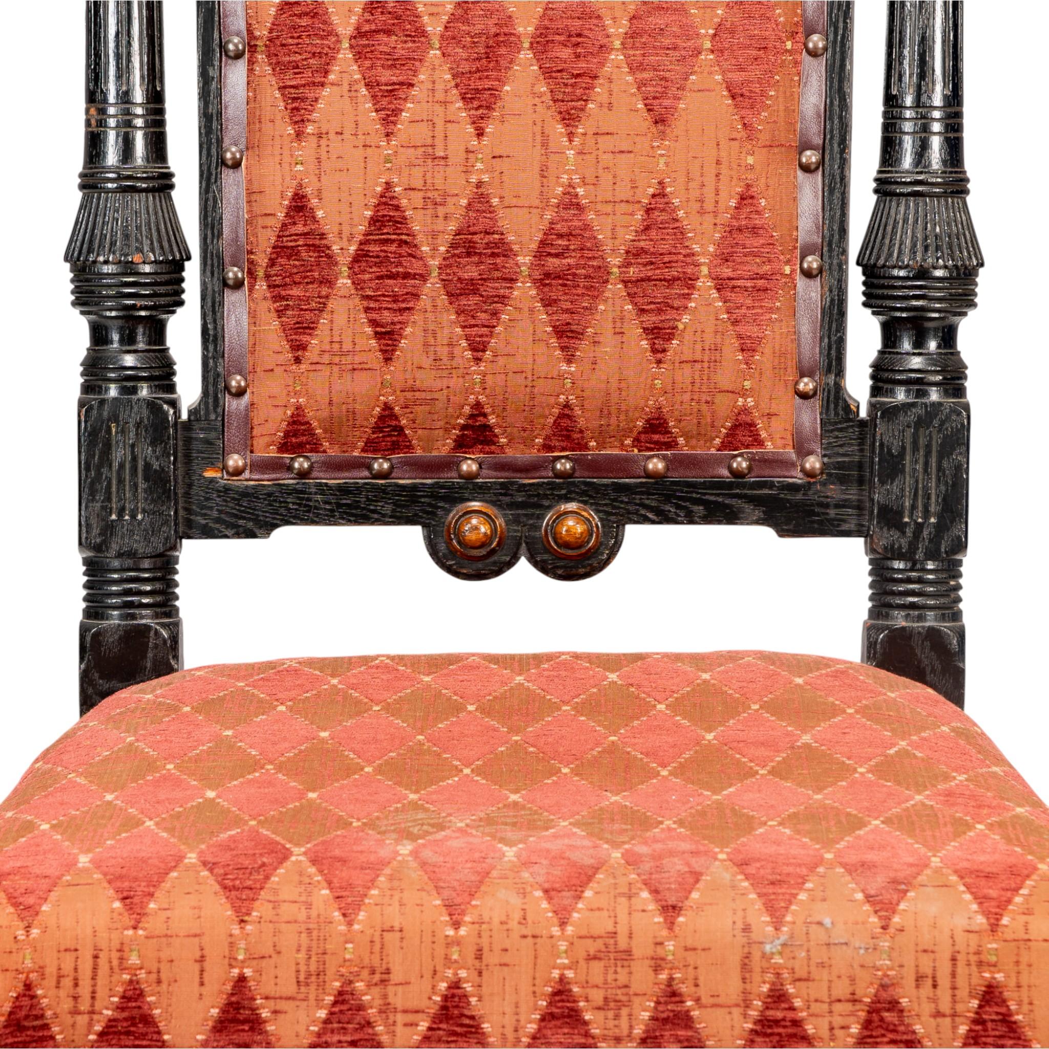 Lambs of Manchester Pair of Aesthetic Movement Ebonized Oak Side Chairs For Sale 6