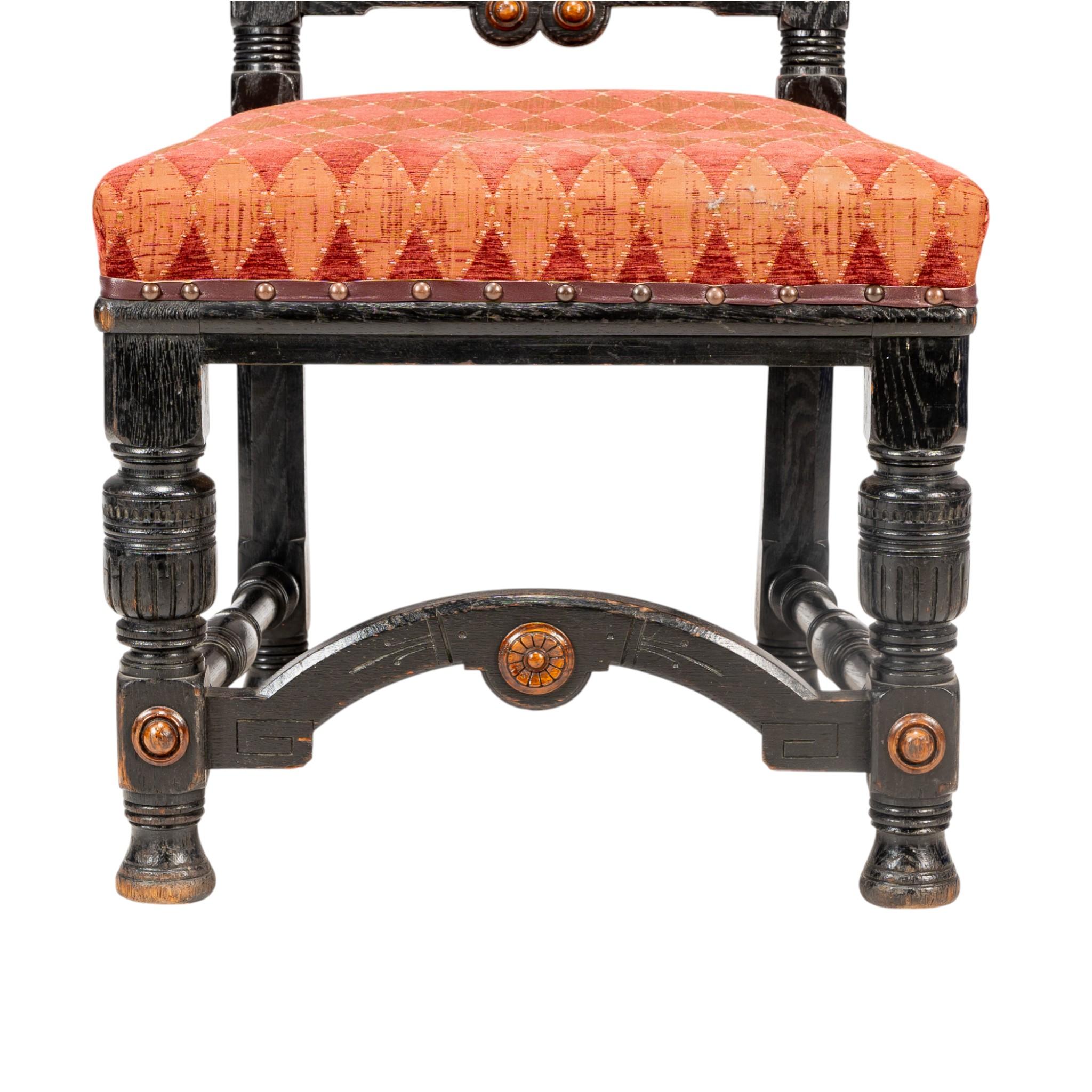 Lambs of Manchester Pair of Aesthetic Movement Ebonized Oak Side Chairs For Sale 7