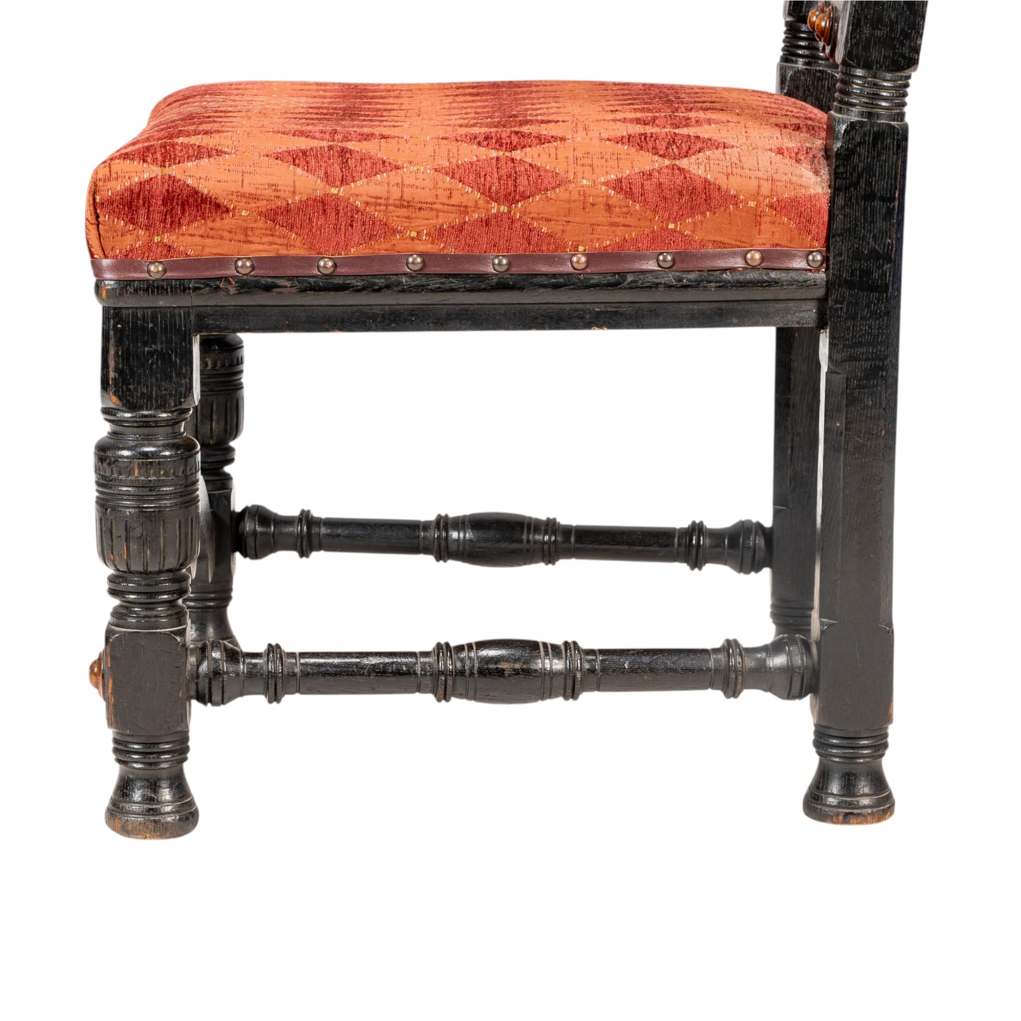Lambs of Manchester Pair of Aesthetic Movement Ebonized Oak Side Chairs For Sale 9