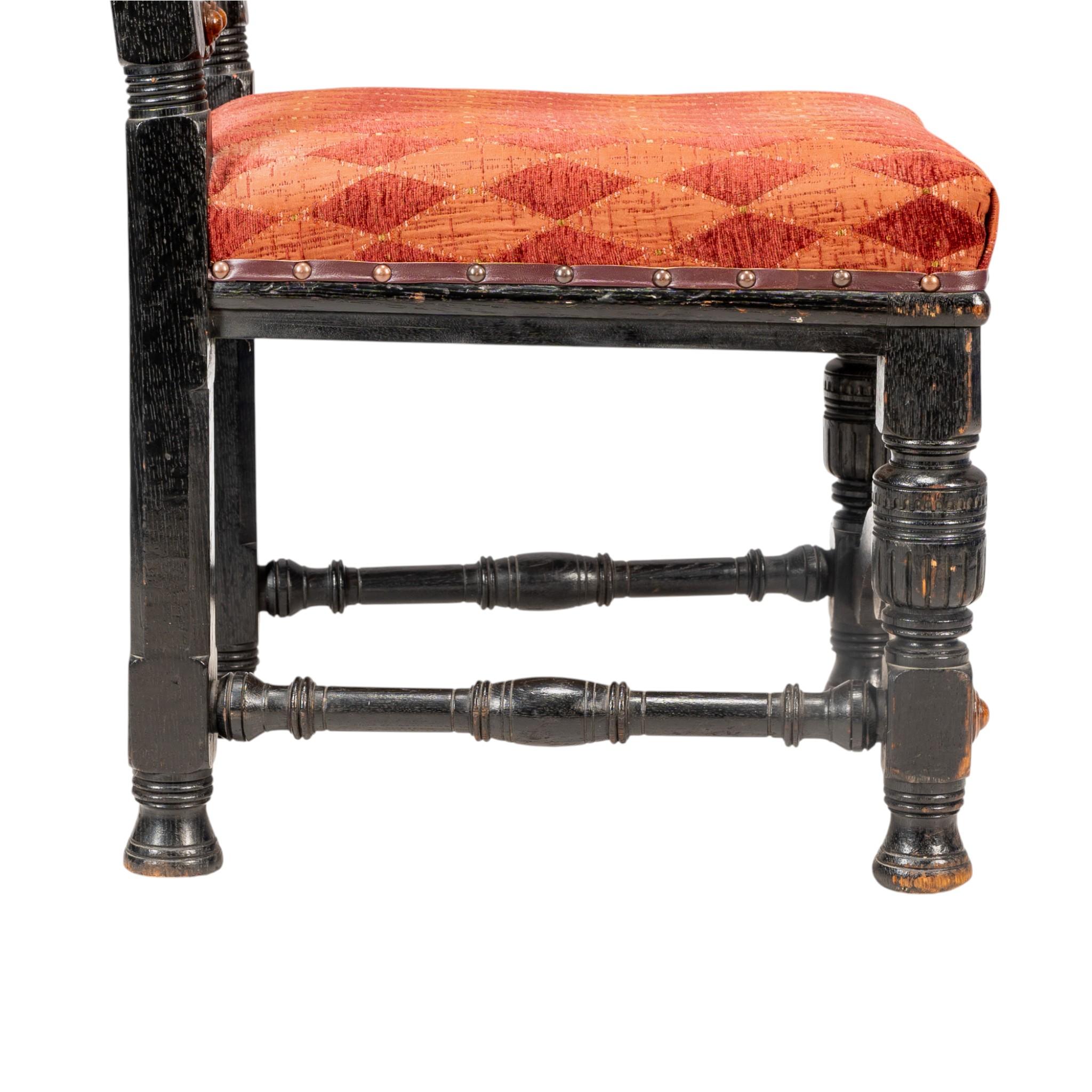 Lambs of Manchester Pair of Aesthetic Movement Ebonized Oak Side Chairs For Sale 10