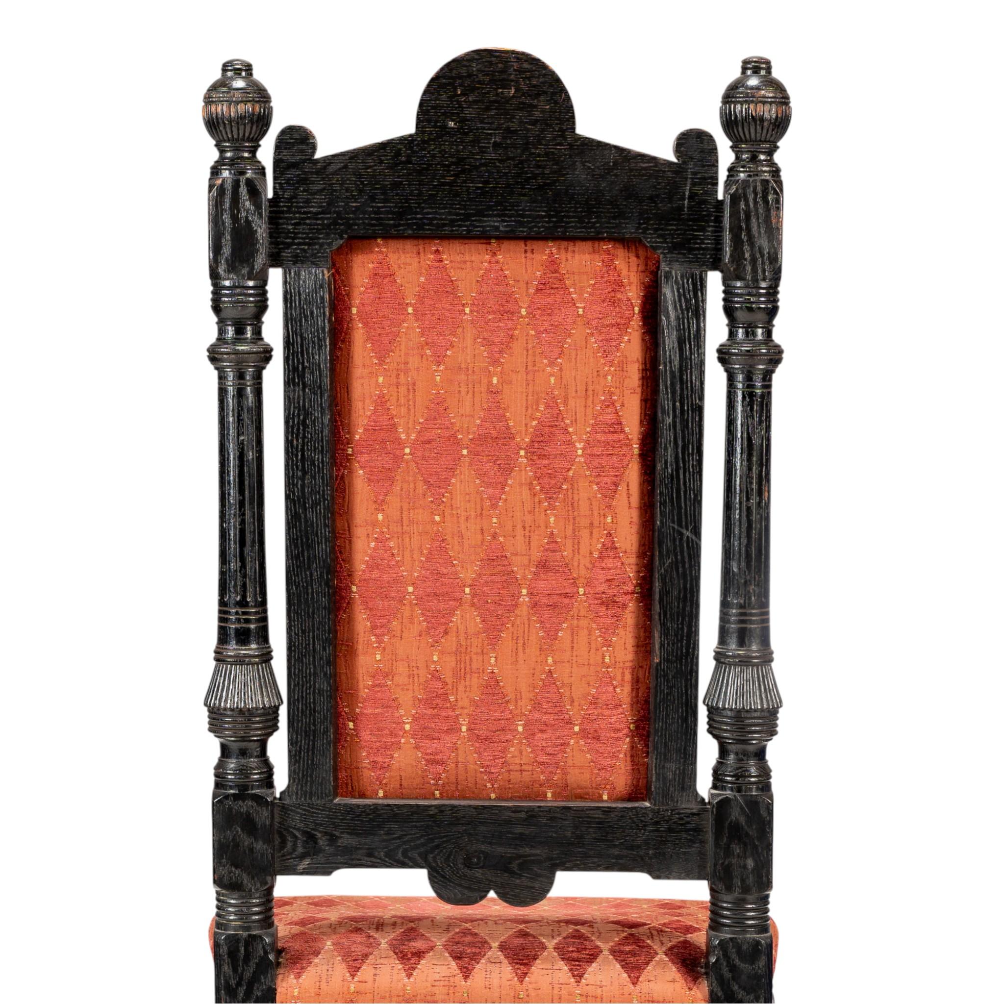 Lambs of Manchester Pair of Aesthetic Movement Ebonized Oak Side Chairs For Sale 12