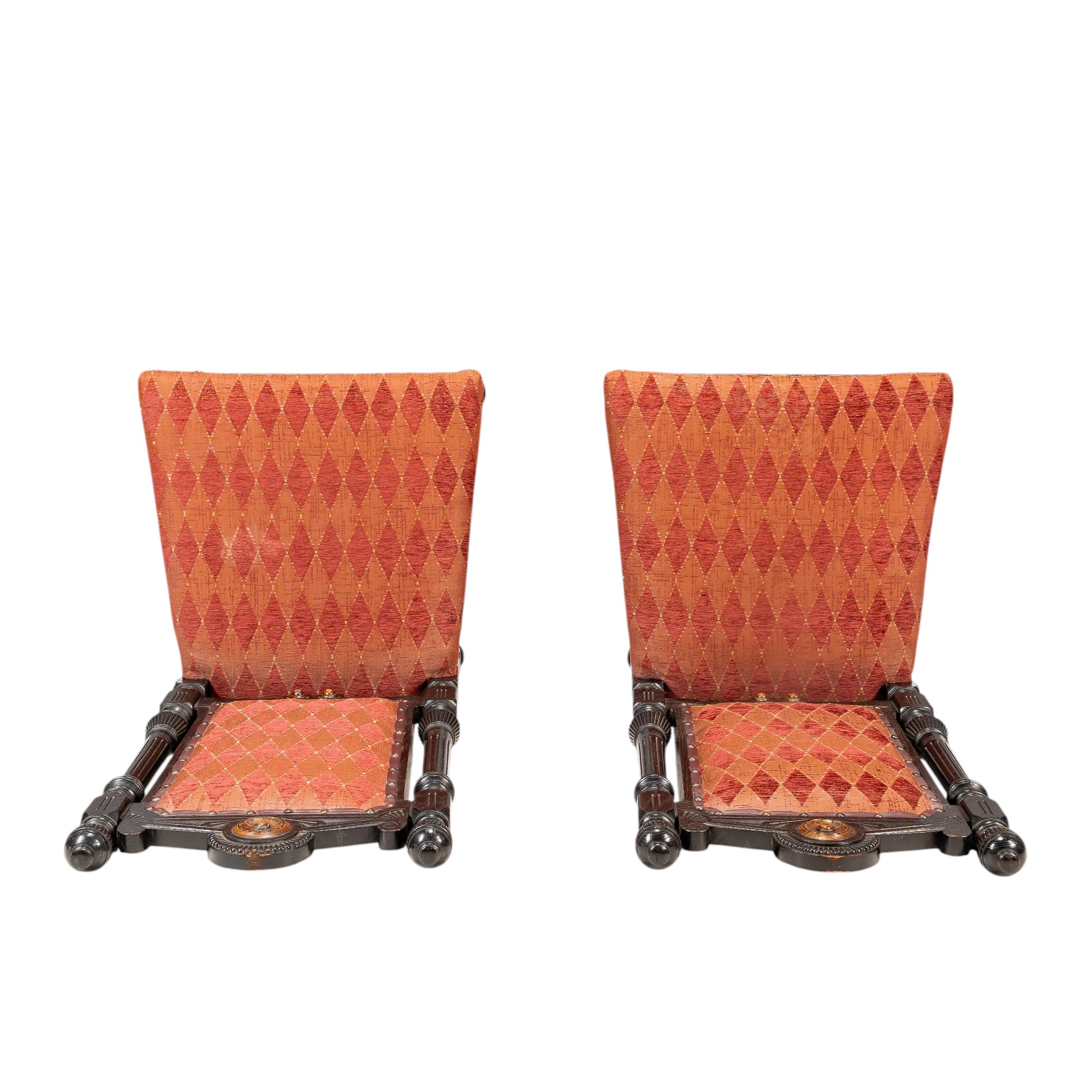 Lambs of Manchester Pair of Aesthetic Movement Ebonized Oak Side Chairs For Sale 13