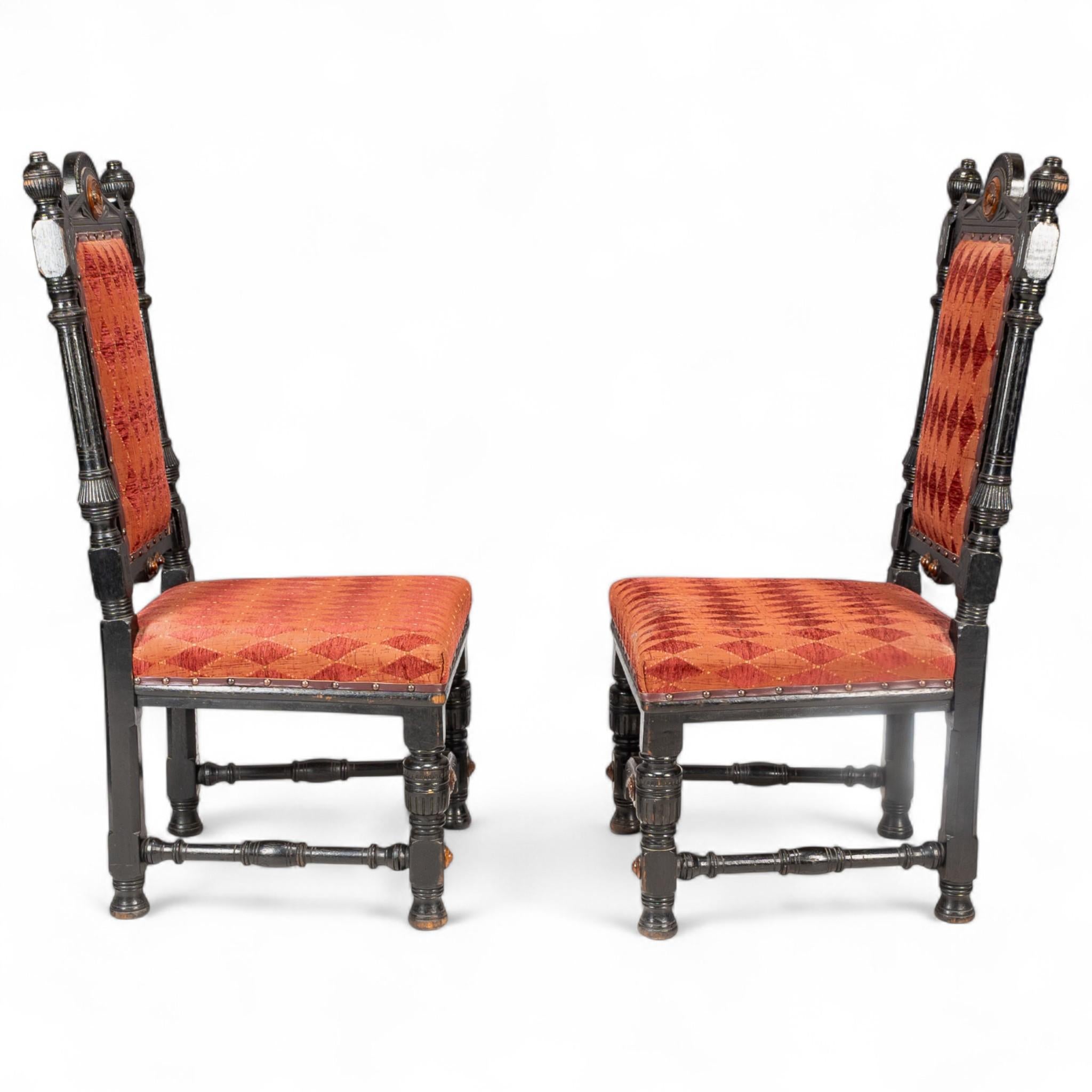 Hand-Crafted Lambs of Manchester Pair of Aesthetic Movement Ebonized Oak Side Chairs For Sale