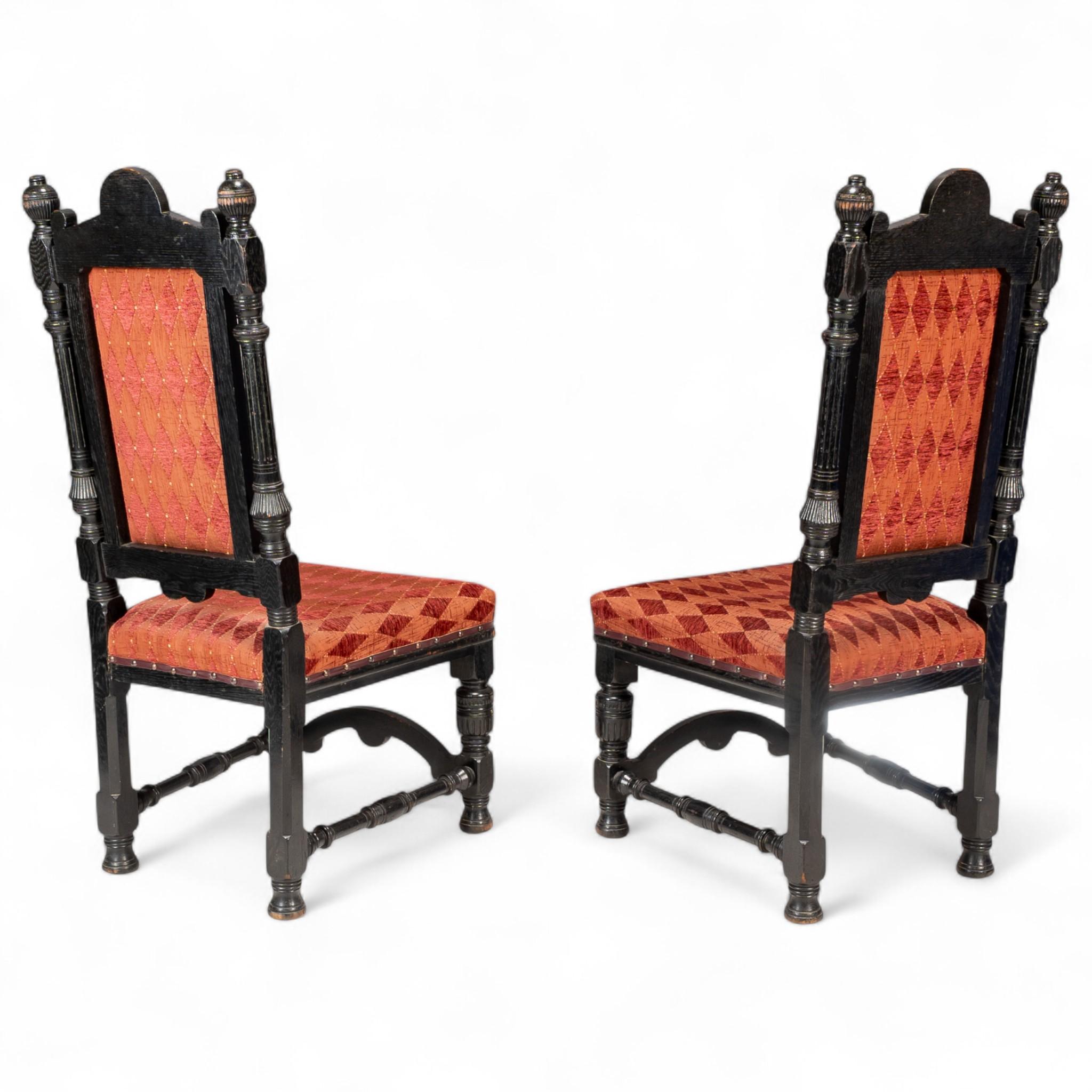 Lambs of Manchester Pair of Aesthetic Movement Ebonized Oak Side Chairs In Good Condition For Sale In London, GB