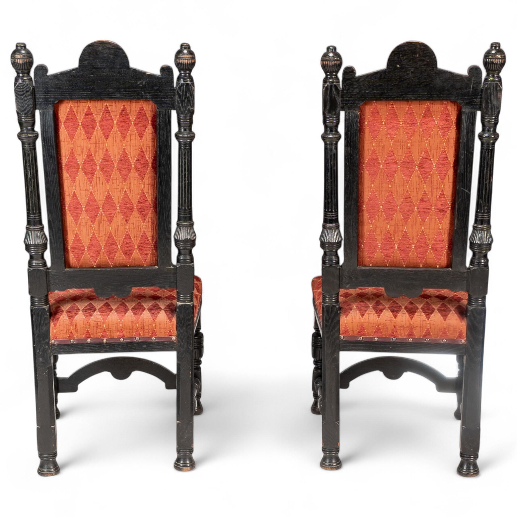 19th Century Lambs of Manchester Pair of Aesthetic Movement Ebonized Oak Side Chairs For Sale