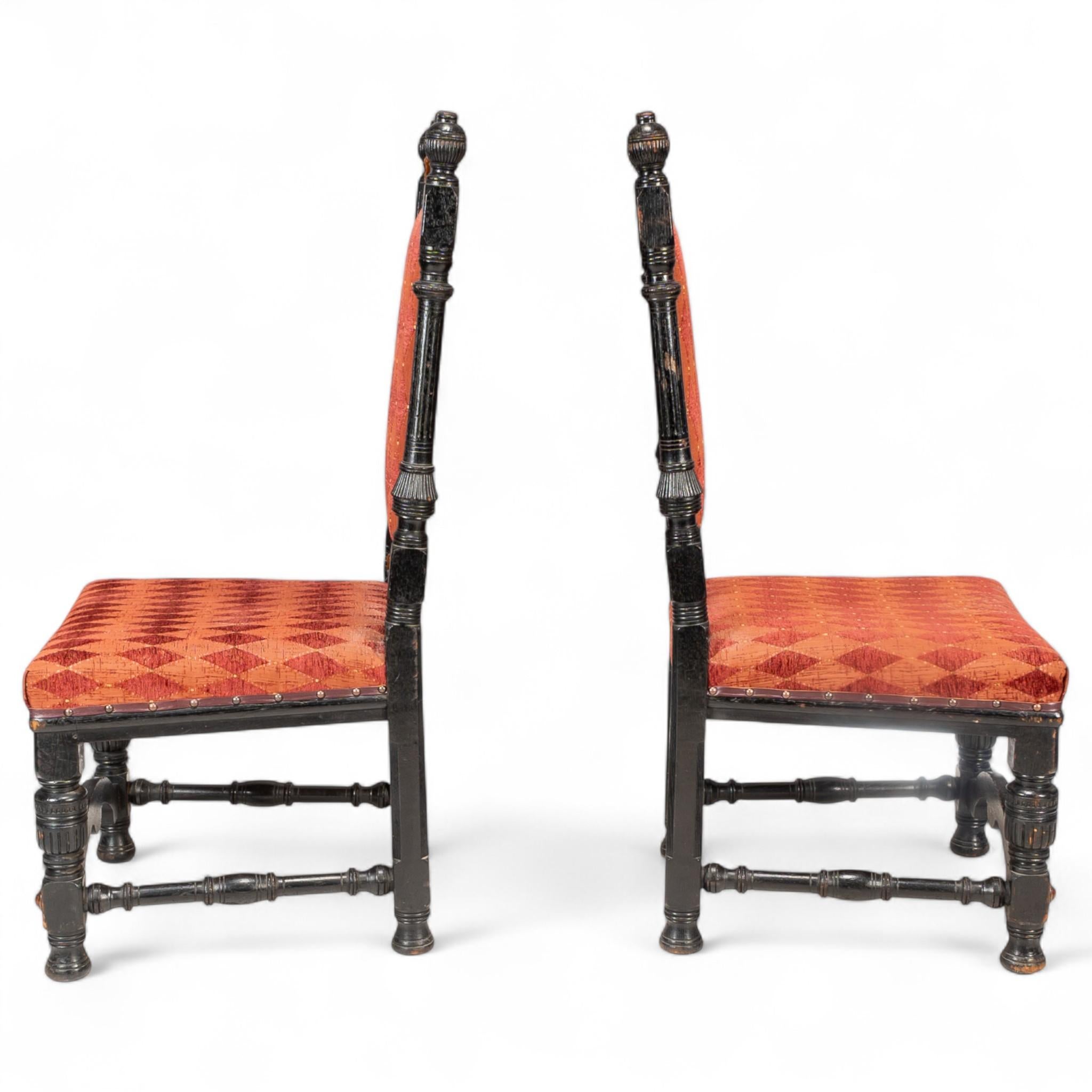 Lambs of Manchester Pair of Aesthetic Movement Ebonized Oak Side Chairs For Sale 1