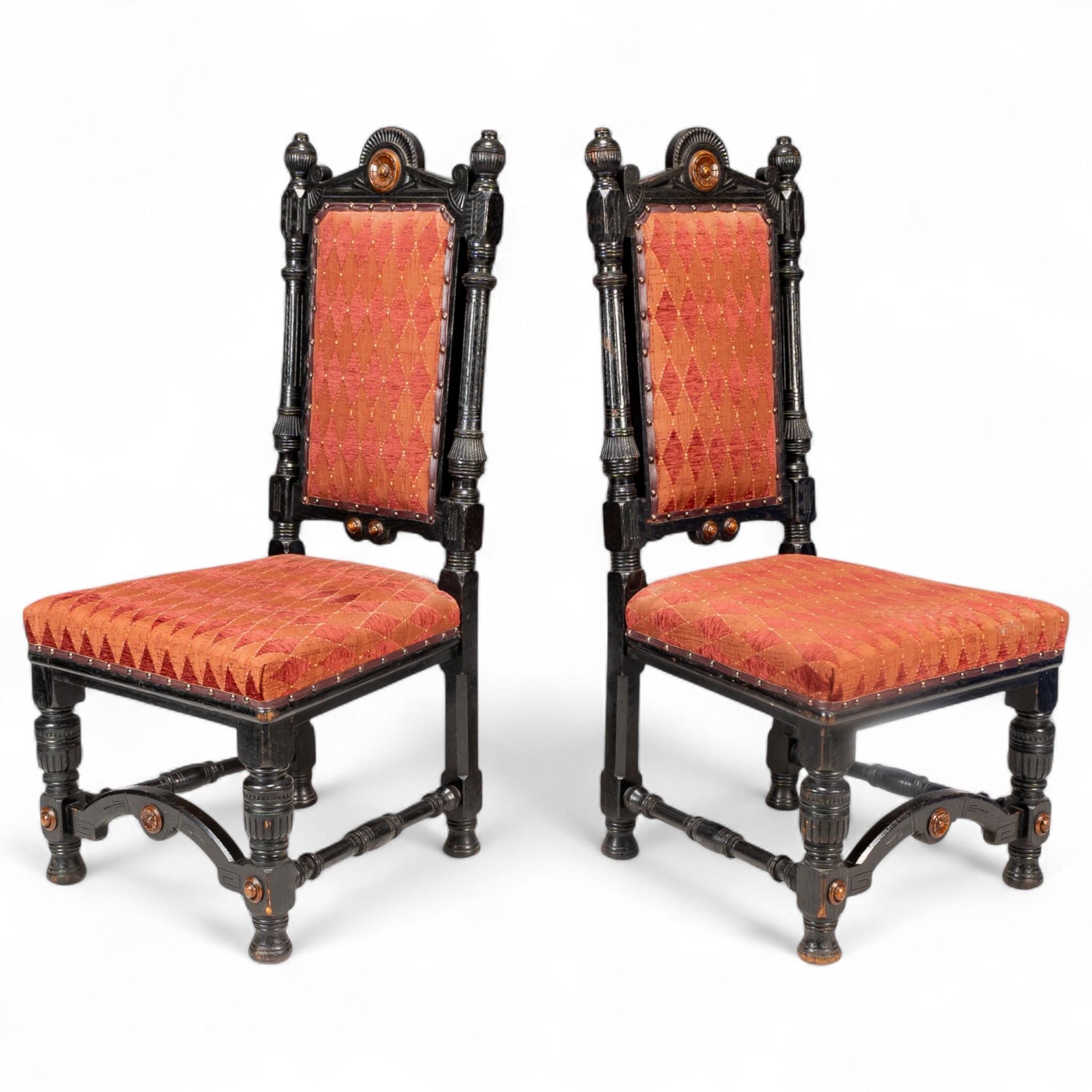Lambs of Manchester Pair of Aesthetic Movement Ebonized Oak Side Chairs For Sale 2