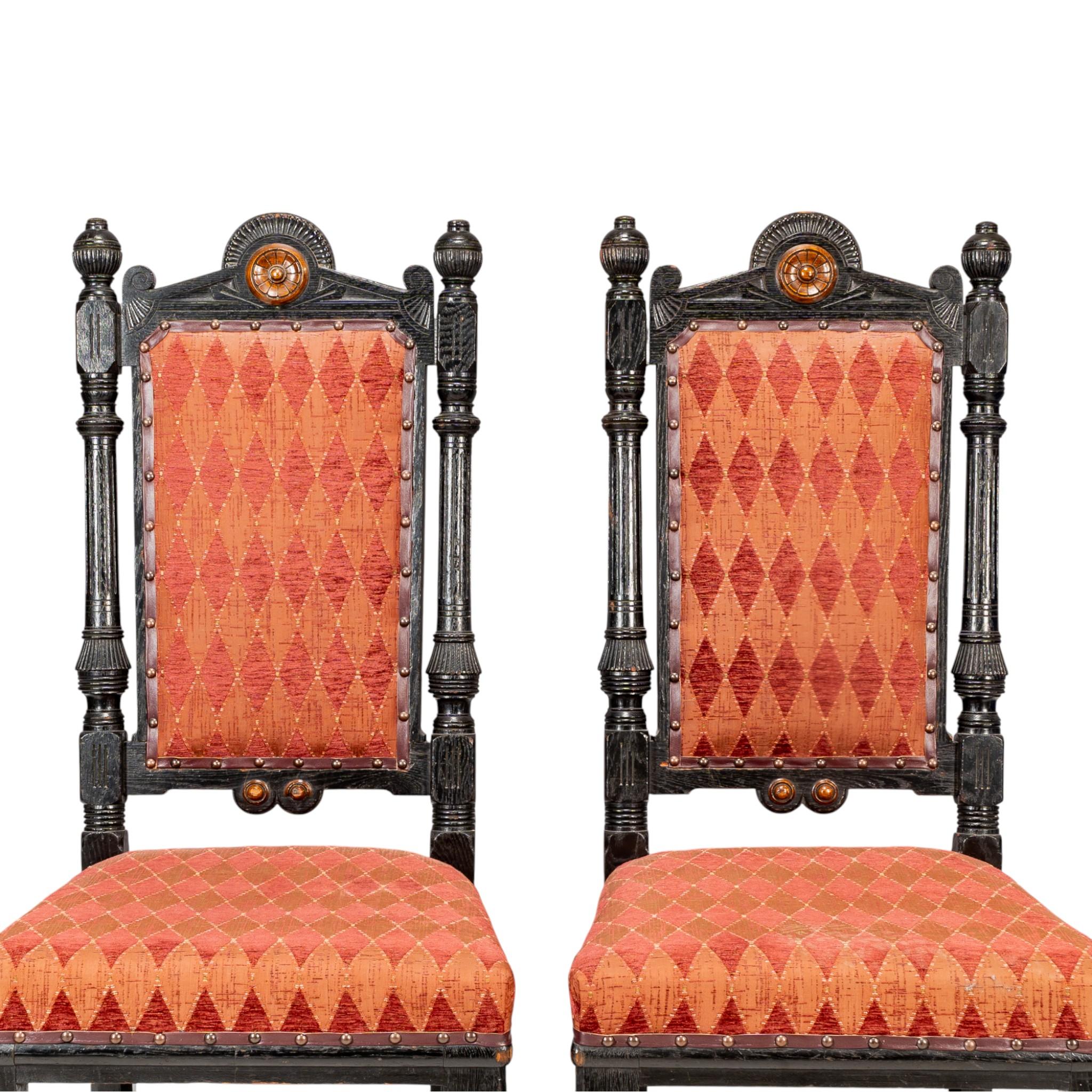 Lambs of Manchester Pair of Aesthetic Movement Ebonized Oak Side Chairs For Sale 3