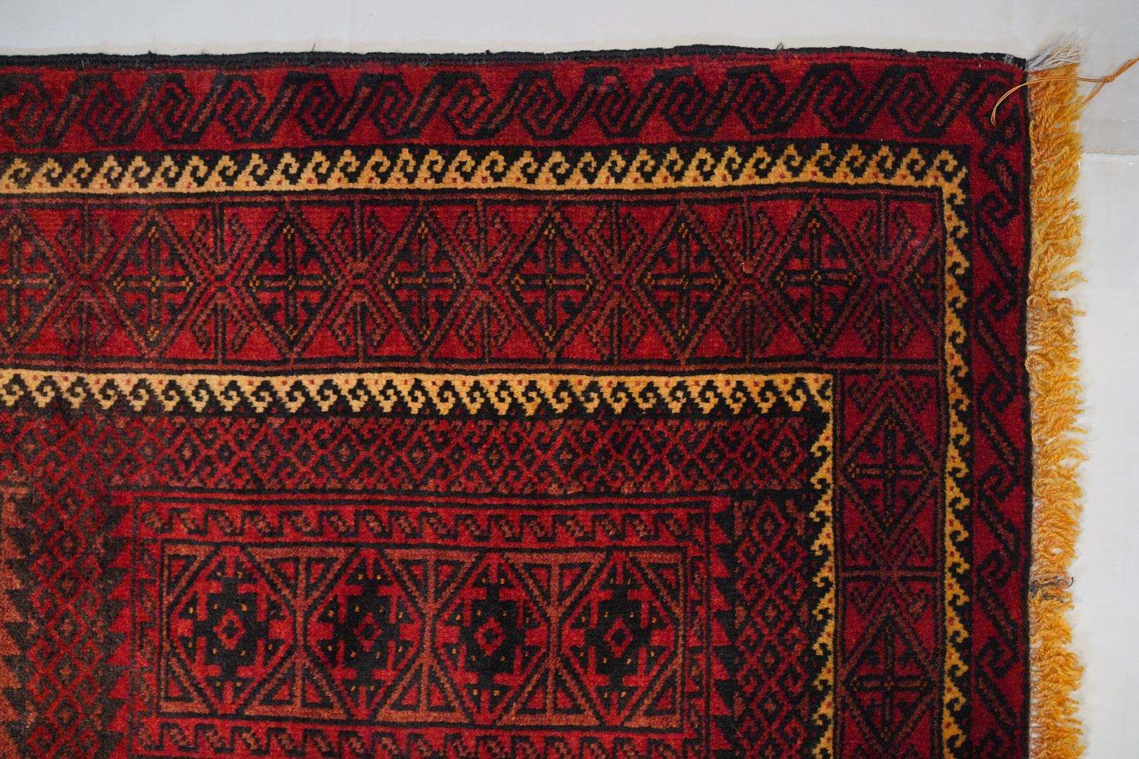 Lammfell Wolle Stammeskunst Beluchi Vintage Halb antike reichhaltige Muster  im Angebot 1