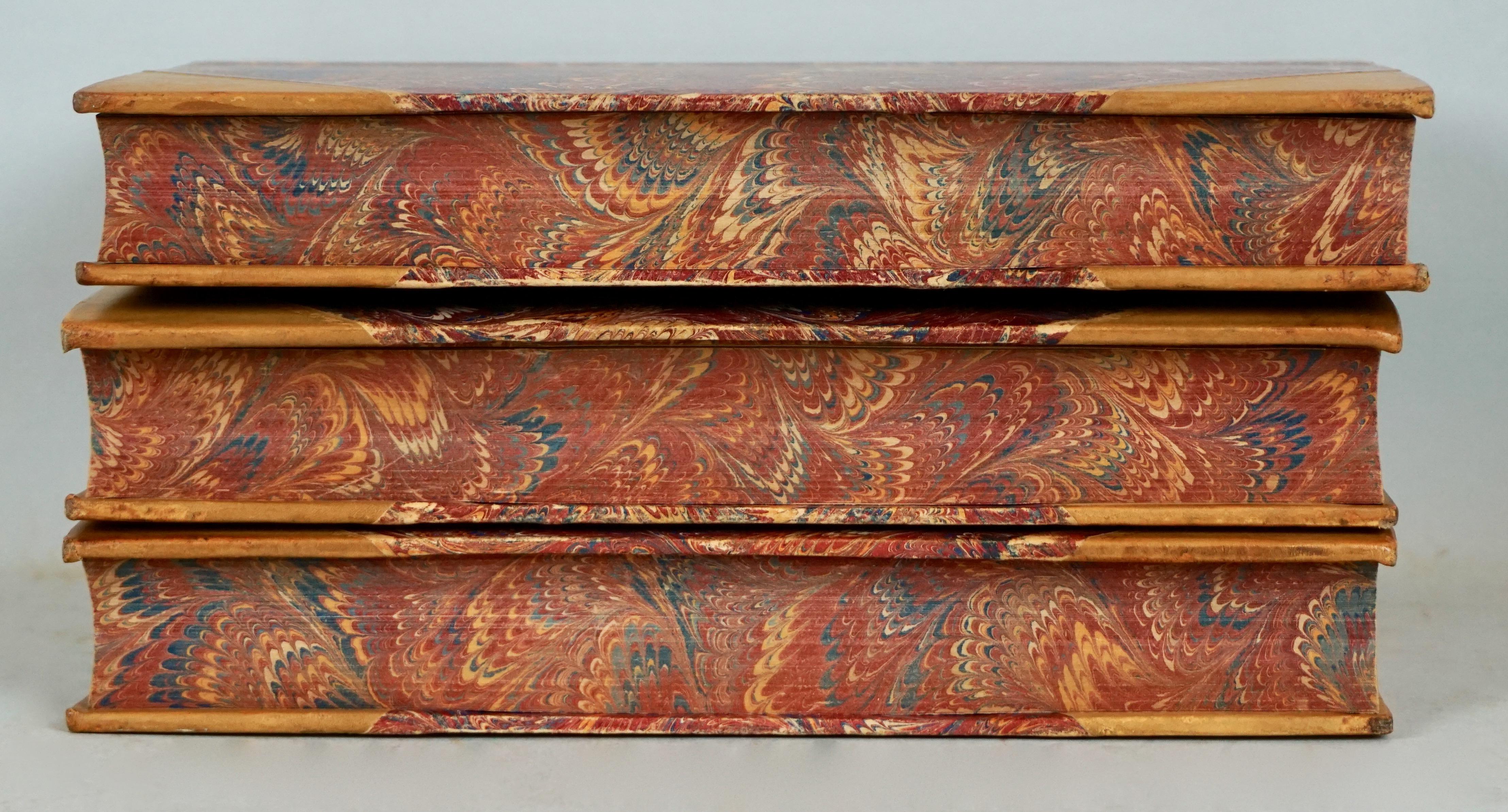 Late 19th Century Lambs Works 5 Leather Bound Volumes with Marbleized Endpapers and Marbled Pages