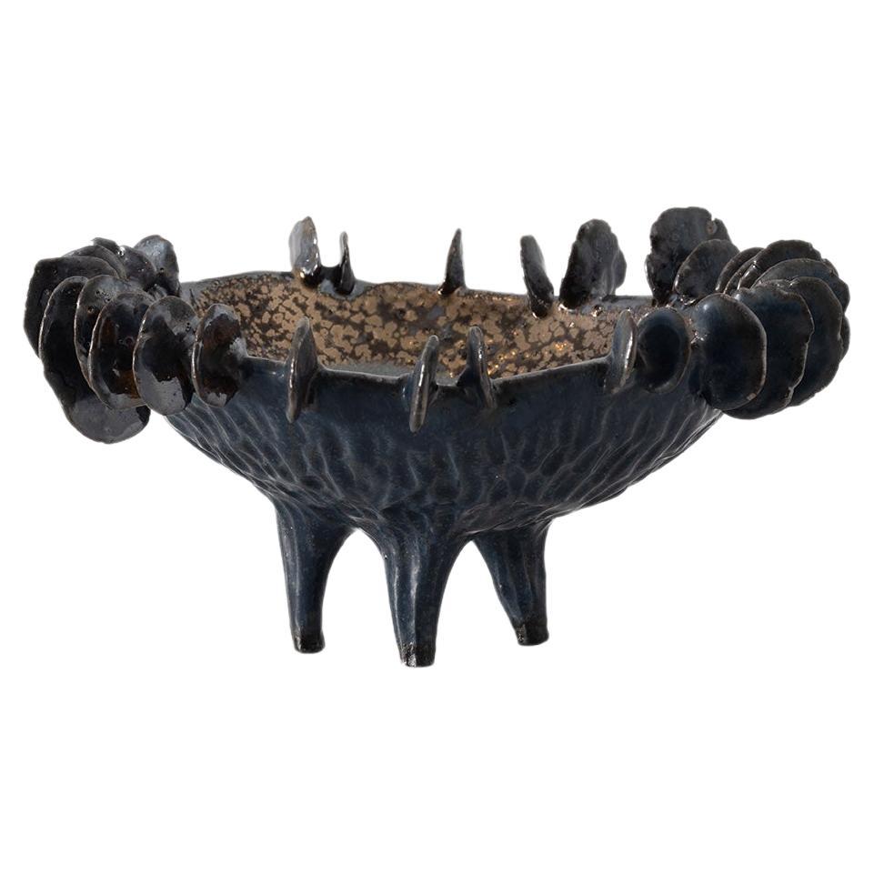 Lamella Bowl in Black and Metallic Glazed Ceramic by Trish DeMasi For Sale