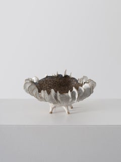 Lamella Bowl in White and Metallic Glazed Ceramic by Trish DeMasi