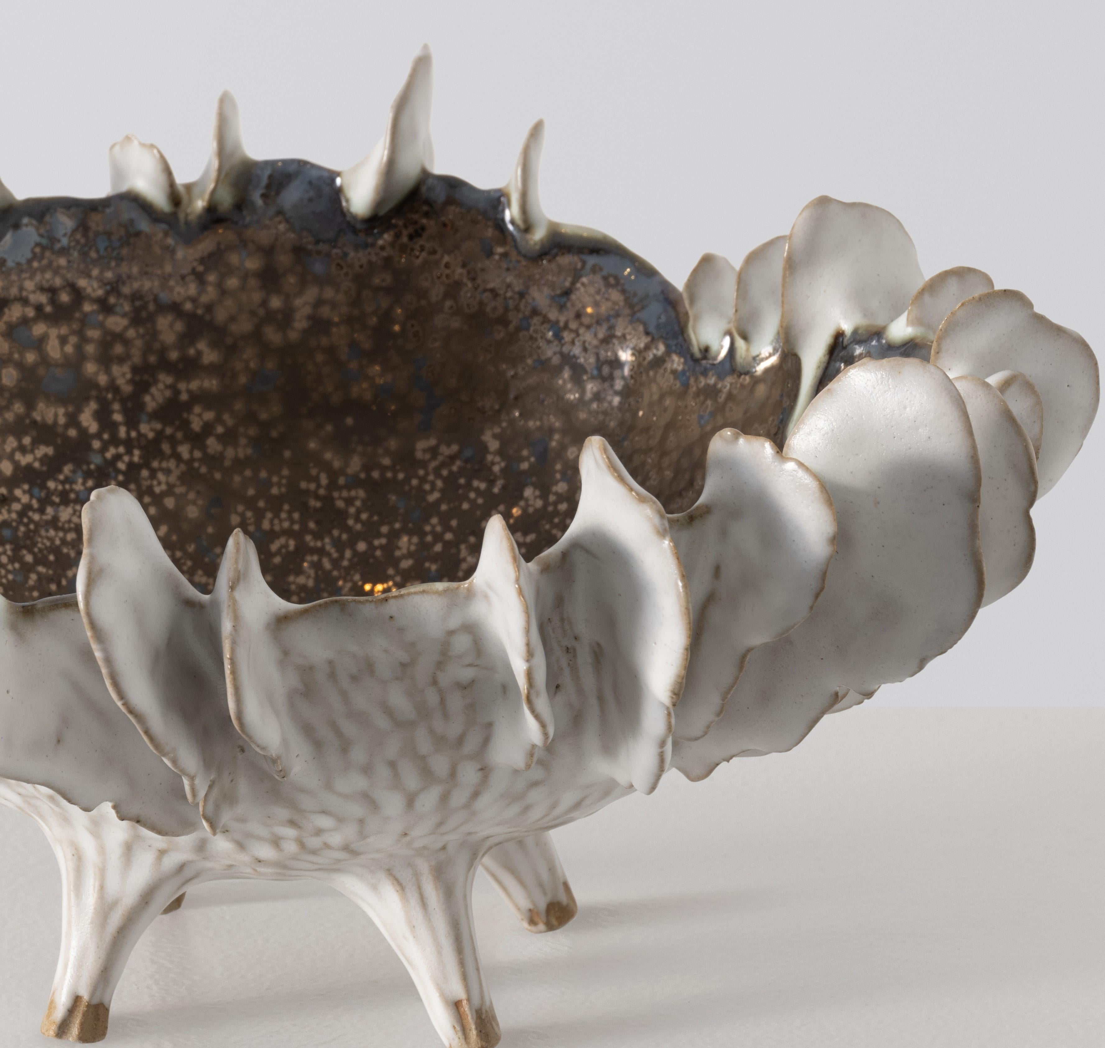 American Lamella Bowl in White and Metallic Glazed Ceramic by Trish DeMasi