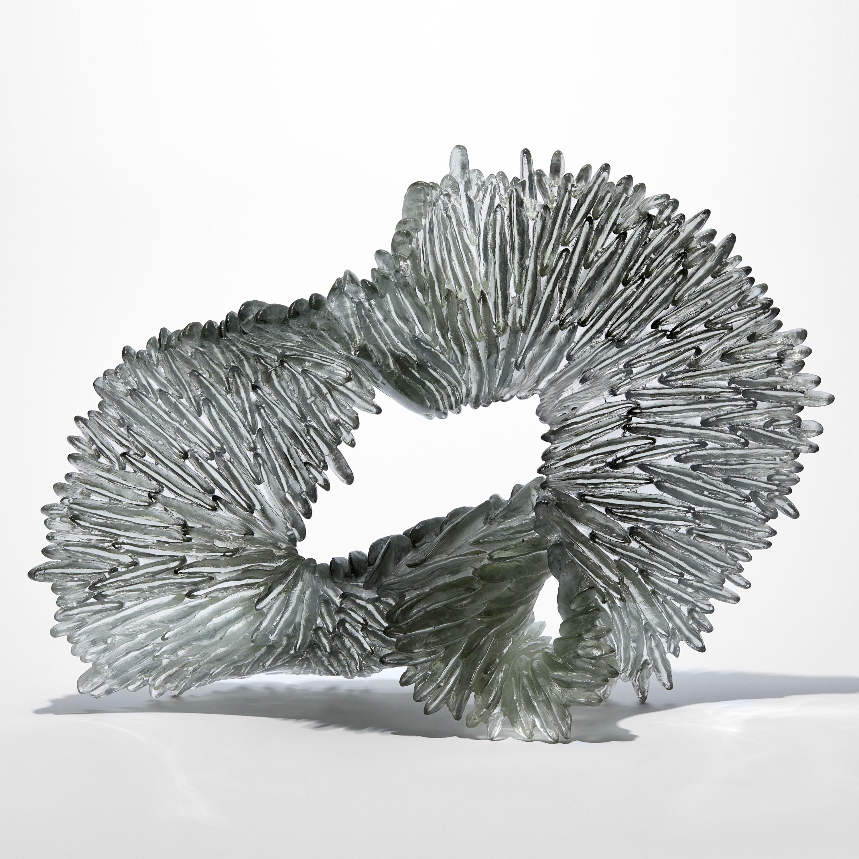 Organic Modern Lamellae I, grey, bronze & clear textured glass sculpture by Nina Casson McGarva