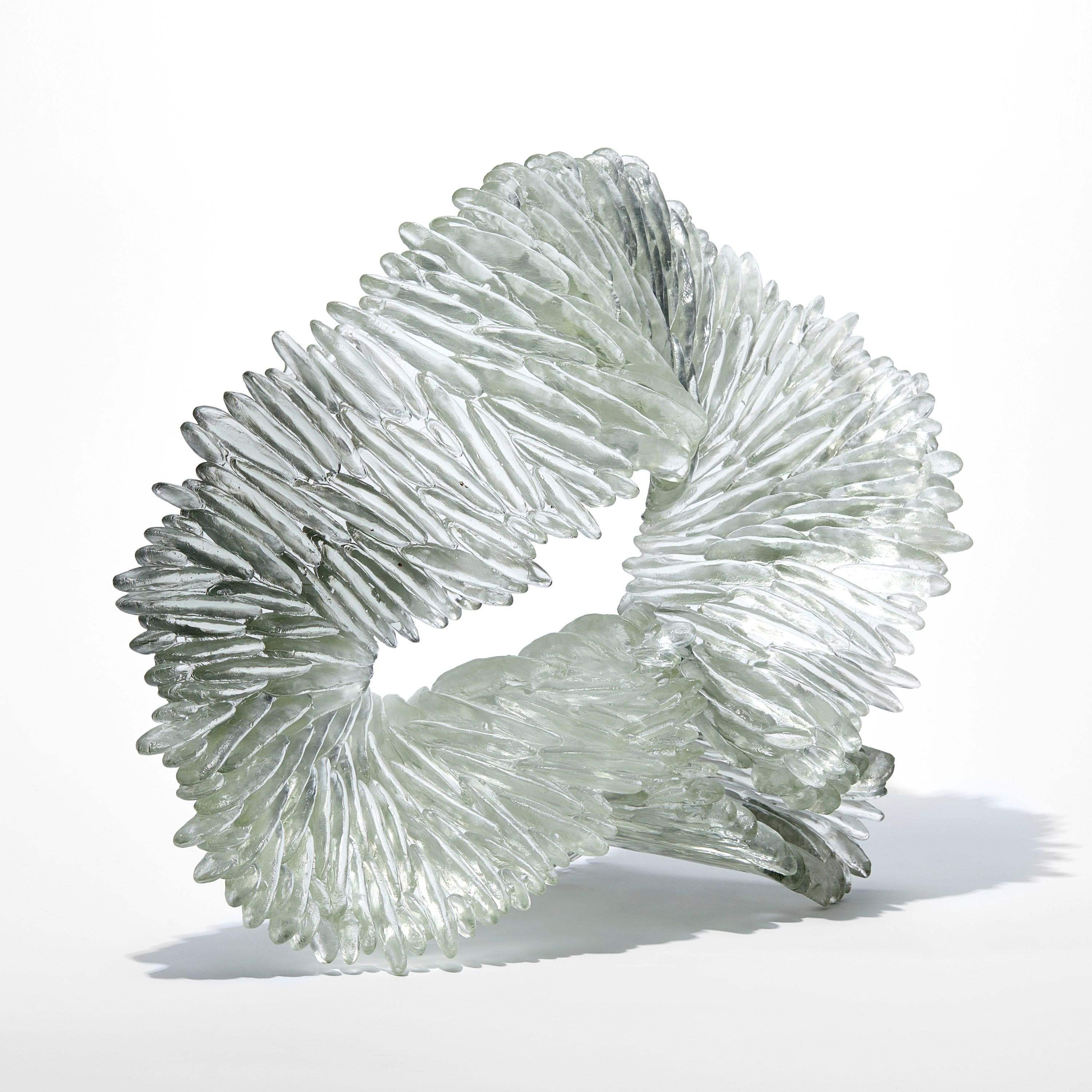 Organic Modern Lamellae II, clear, grey & jade textured glass sculpture by Nina Casson McGarva