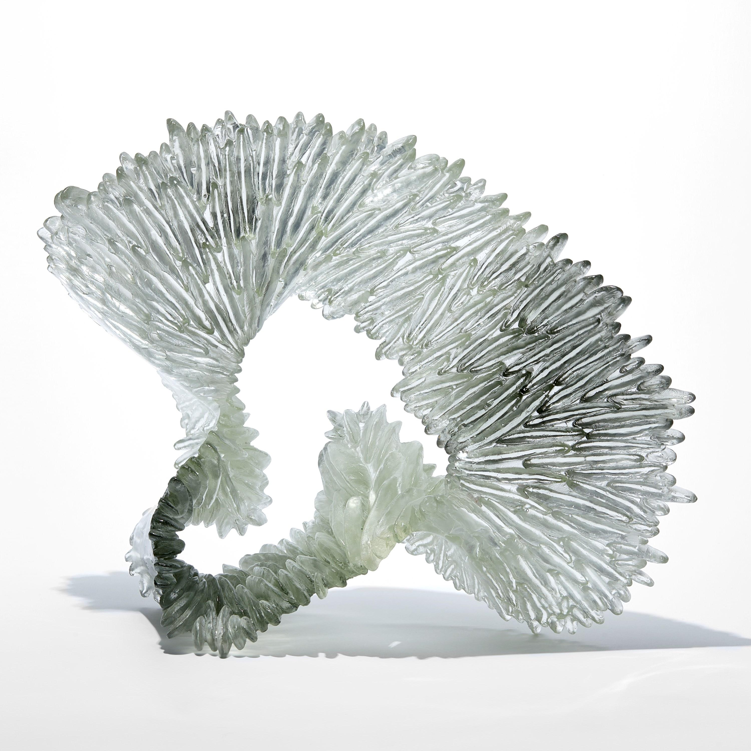 British Lamellae II, clear, grey & jade textured glass sculpture by Nina Casson McGarva