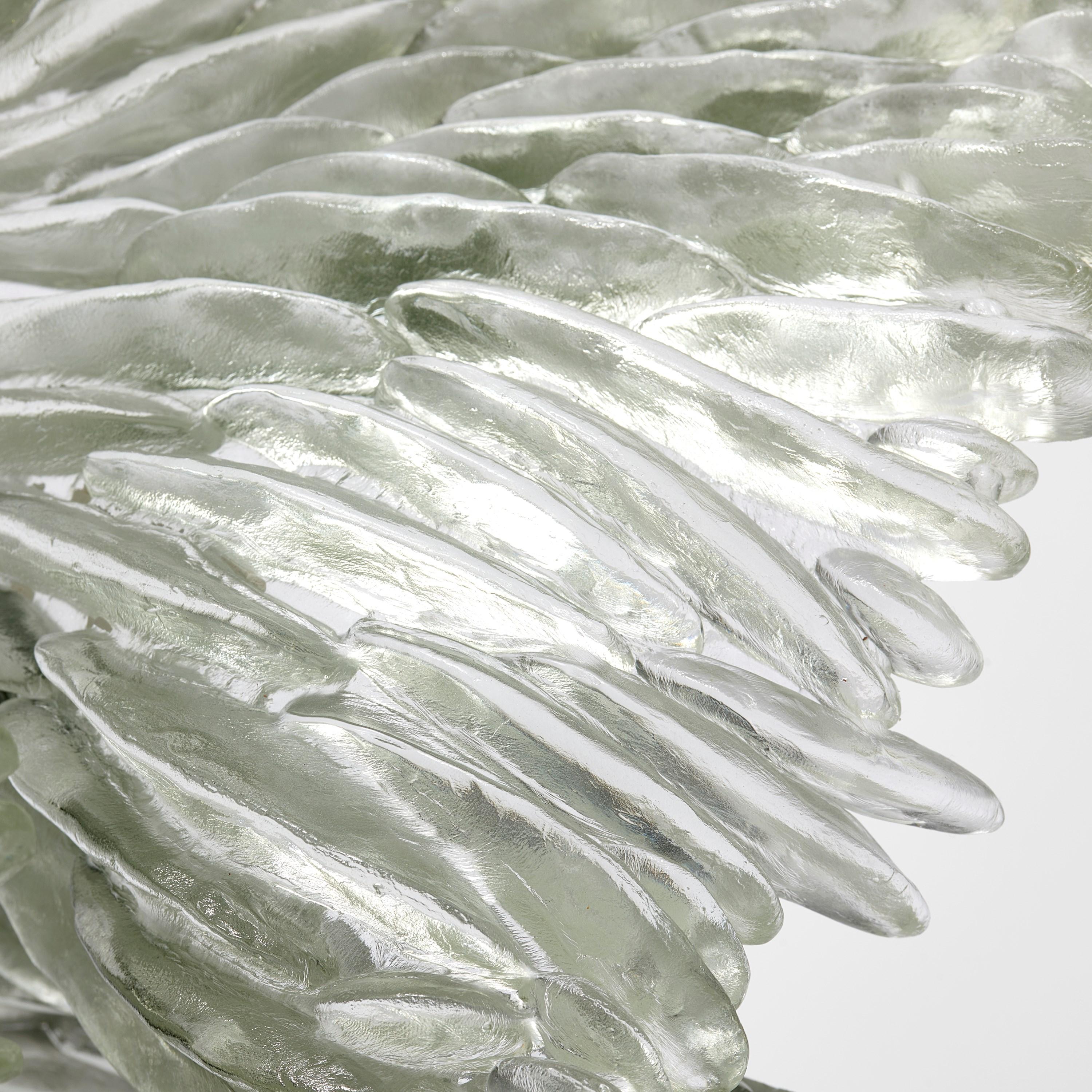 Cast Lamellae II, clear, grey & jade textured glass sculpture by Nina Casson McGarva