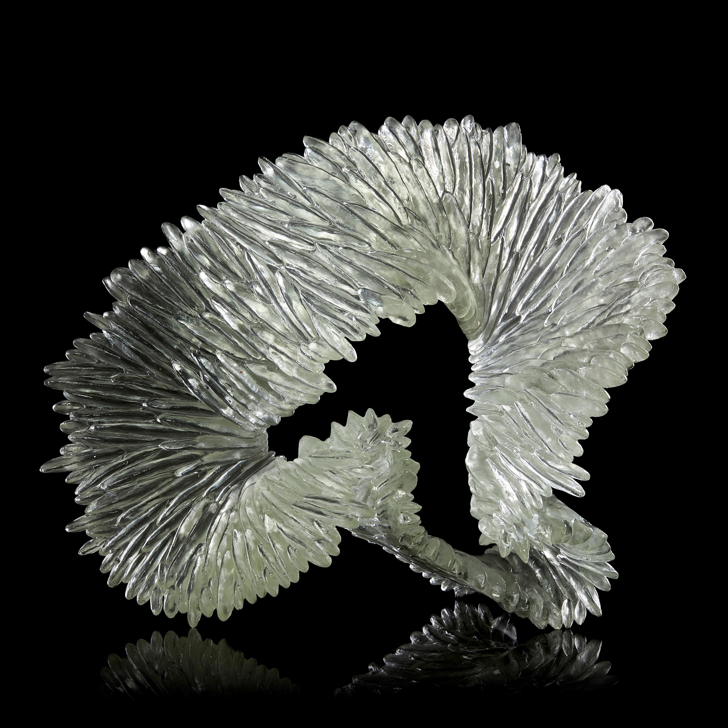 Contemporary Lamellae II, clear, grey & jade textured glass sculpture by Nina Casson McGarva
