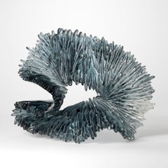 Lamellae III, textured grey & clear cast glass sculpture by Nina Casson Mcgarva