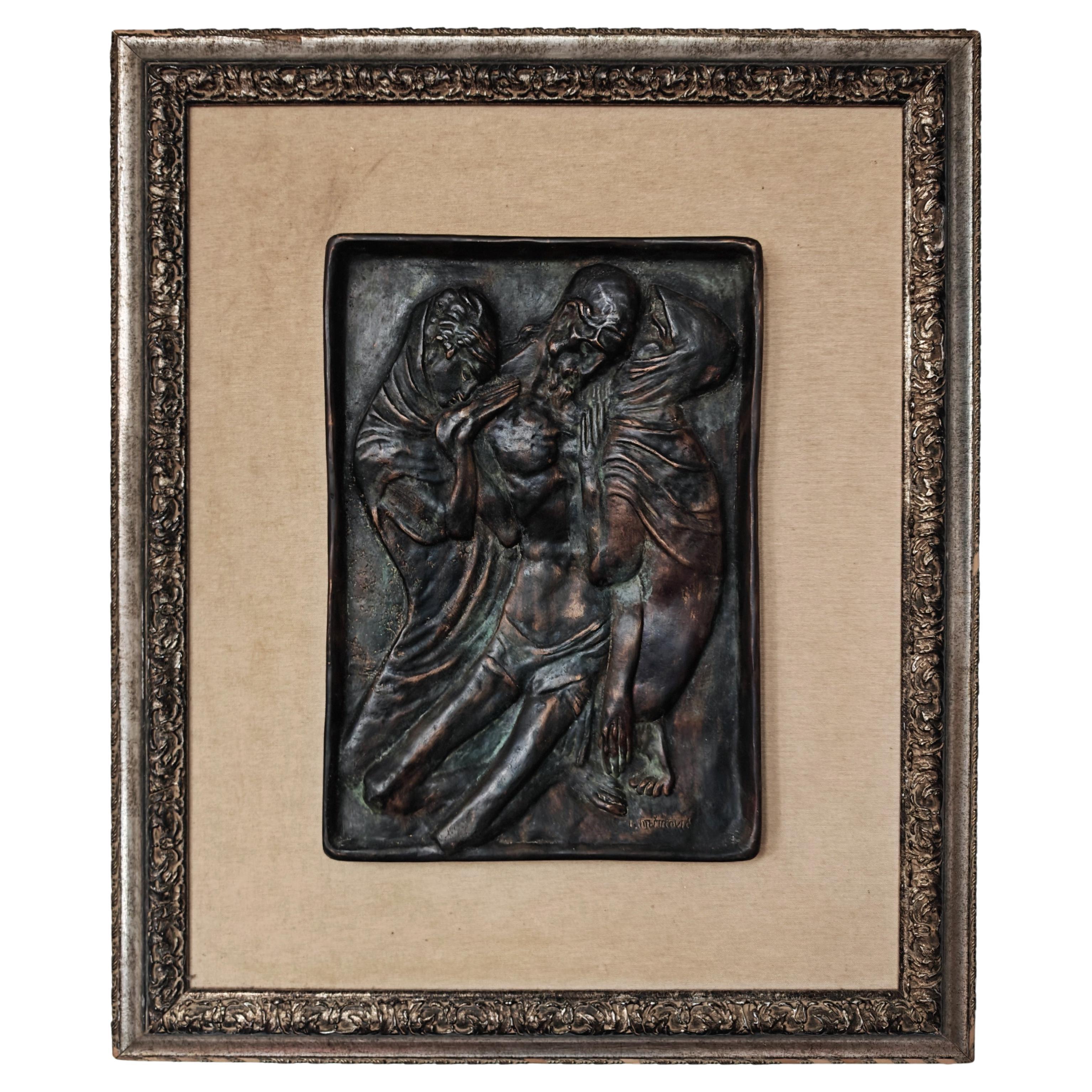 "Beweinung Christi", Bronze-Wandskulptur von Ivan Meštrović, Jugoslawien