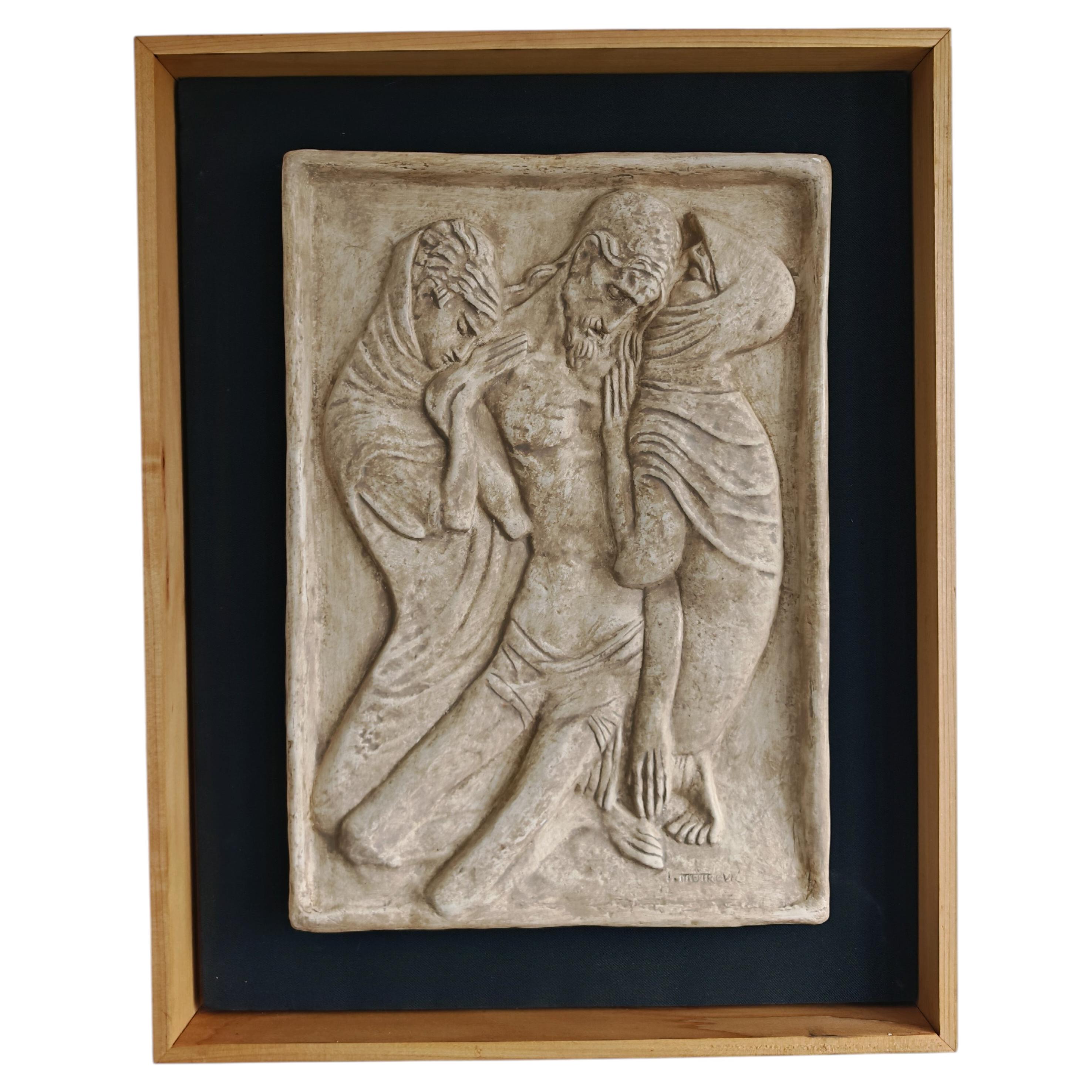 "Lamentation of Christ", plaster wall sculpture by Ivan Meštrović, Yugoslavia