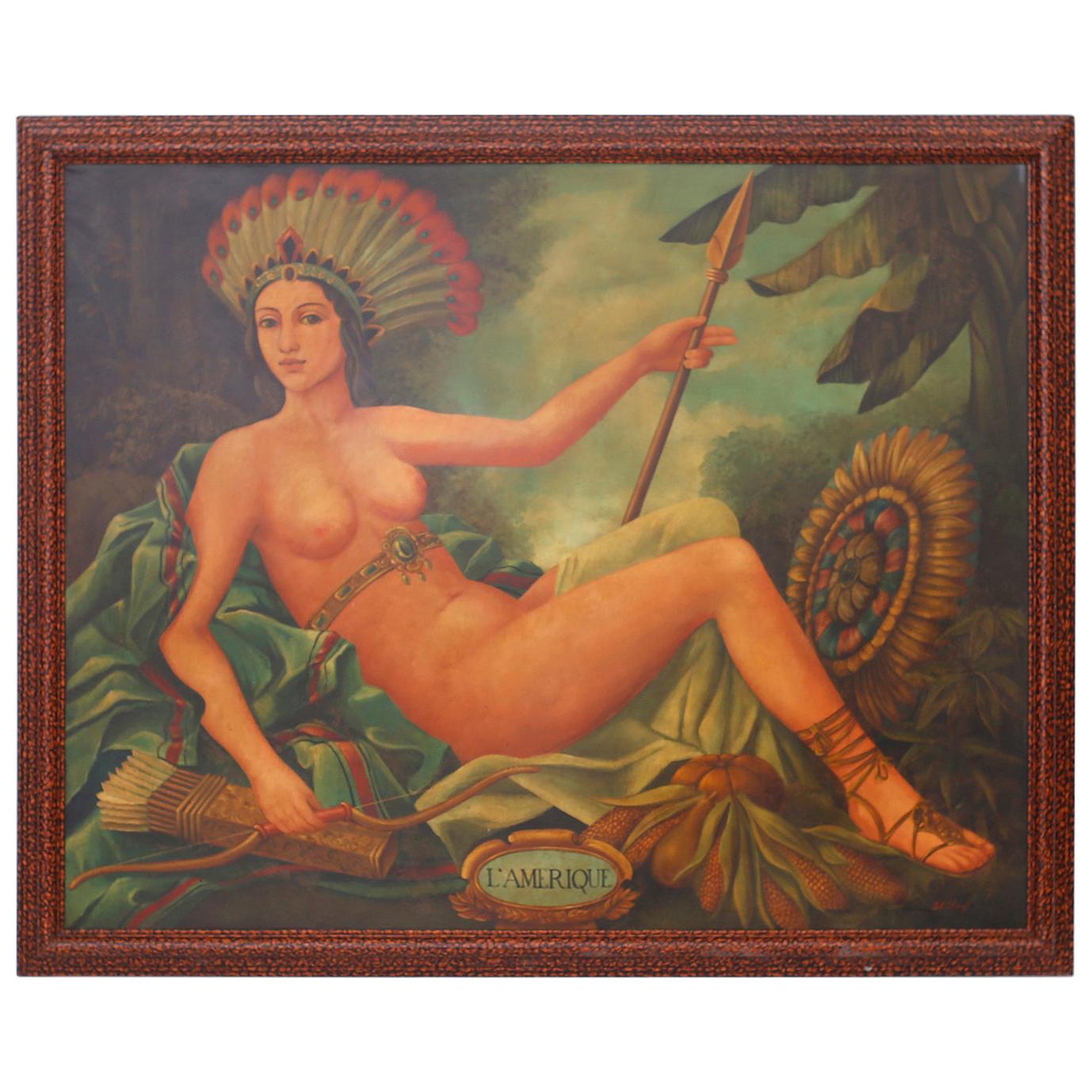 L'Amerique by Skilling, Depicting a Voluptuous Woman in a Woodland Setting