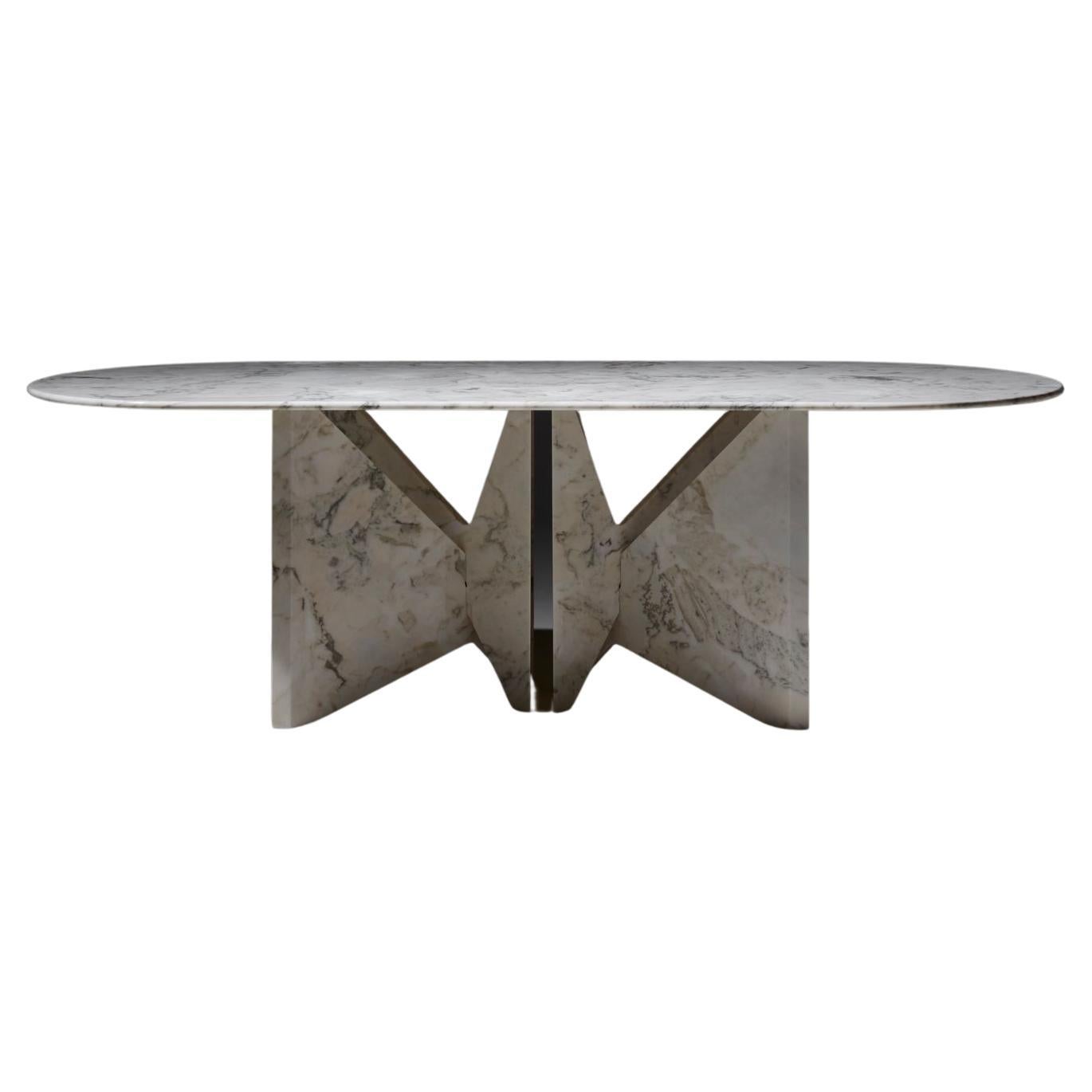 Lamina Dinner Table White Marble with Shades of Pink by La Chance