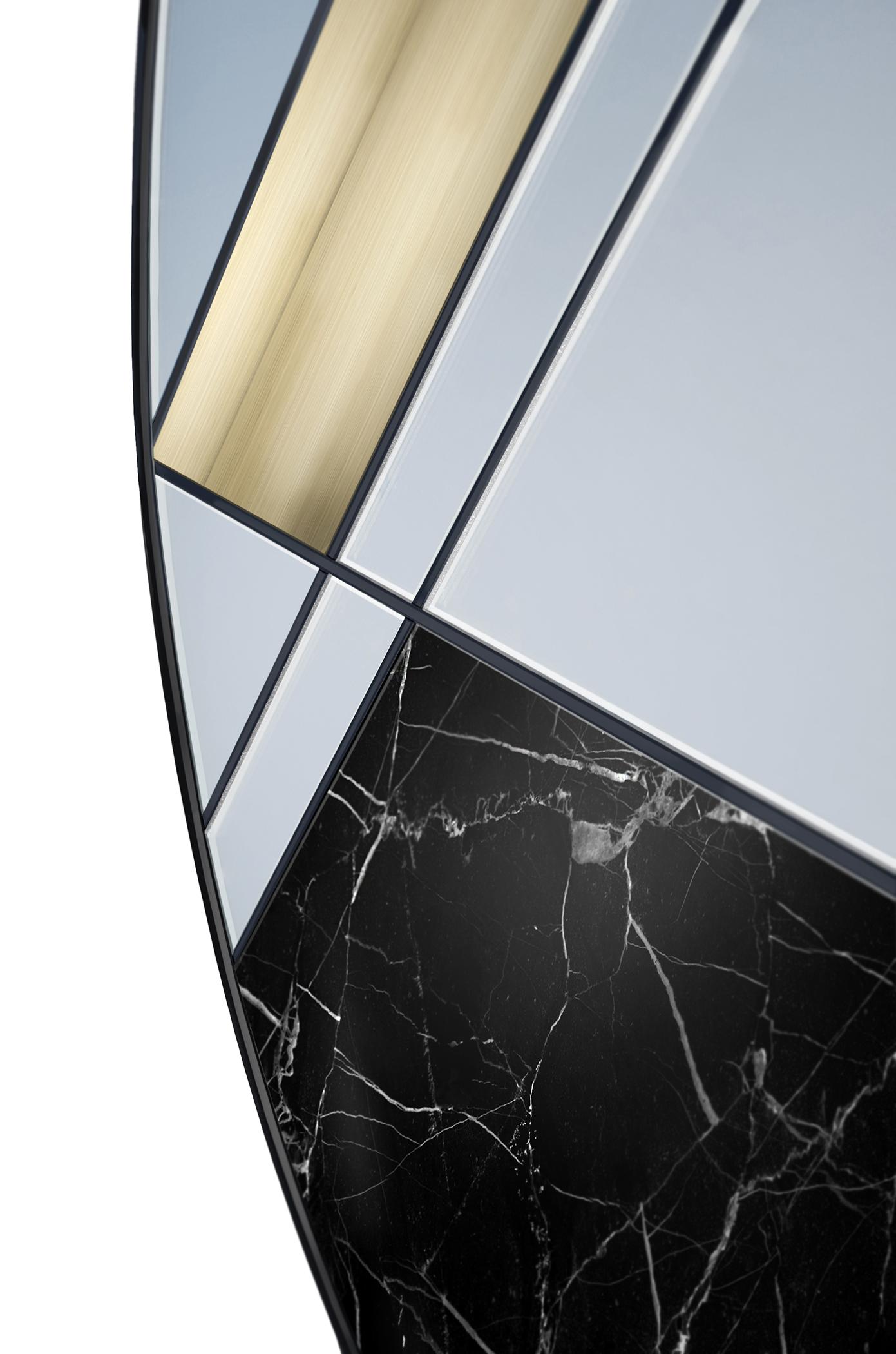 Modern Lamina II 80 Wall Mirror Marquinia Marble and Brushed Brass by Atlasproject For Sale