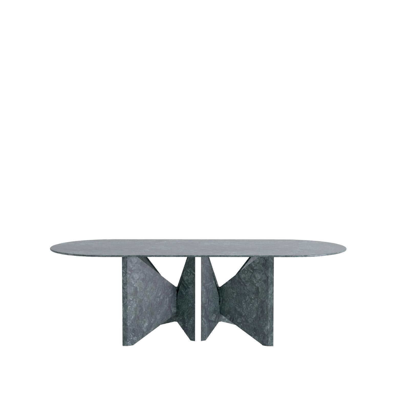 Lamina Oblong Table by Hannes Peer
Dimensions:D250 x W60 x H76.5 cm
Materials: Indian Green marble.
Also available in different finishes. Please contact us.

Lamina is a dinner table relying on the intersection of marble slabs. Hannes Peer drew his