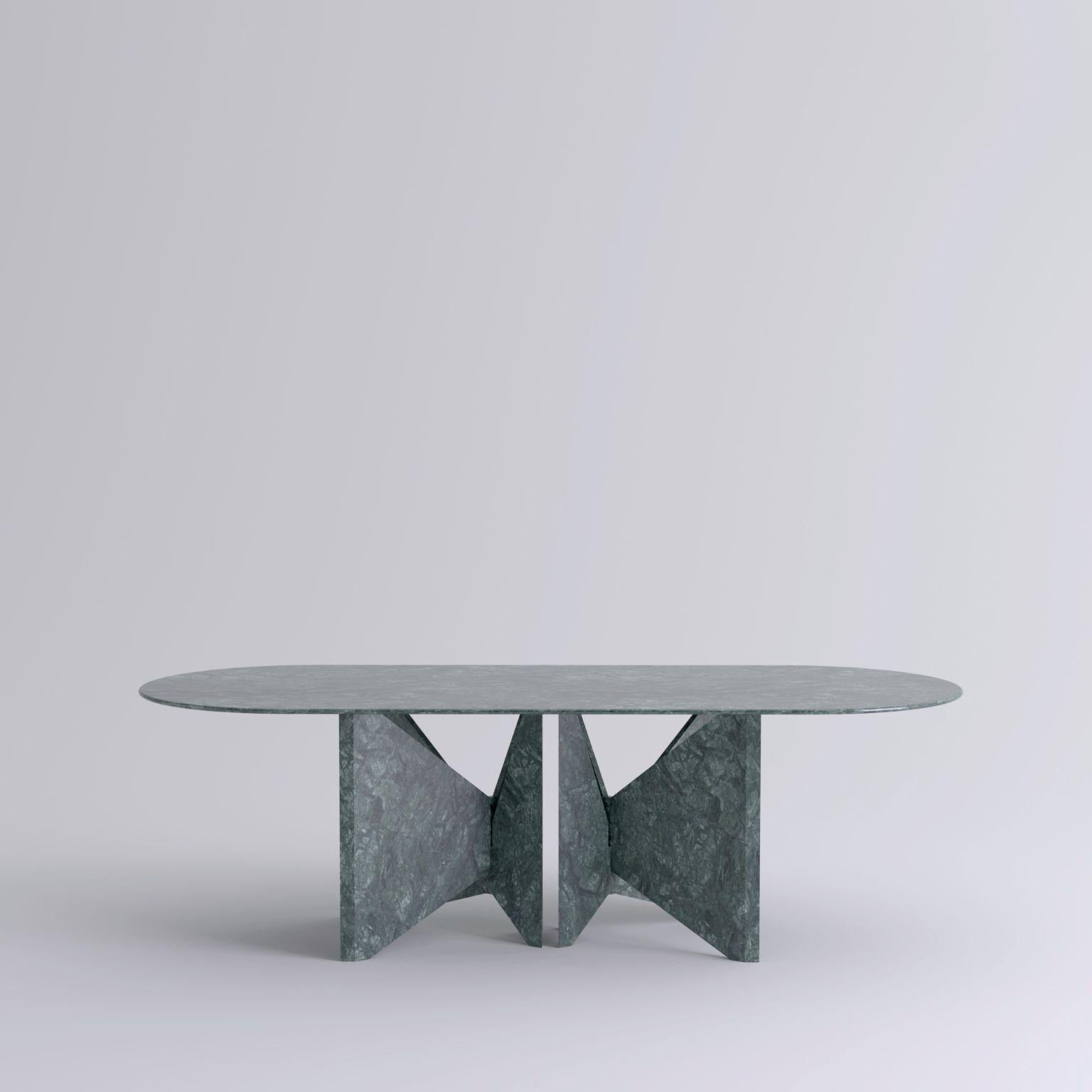 Post-Modern Lamina Oblong Green Marble Dinner Table by Hannes Peer