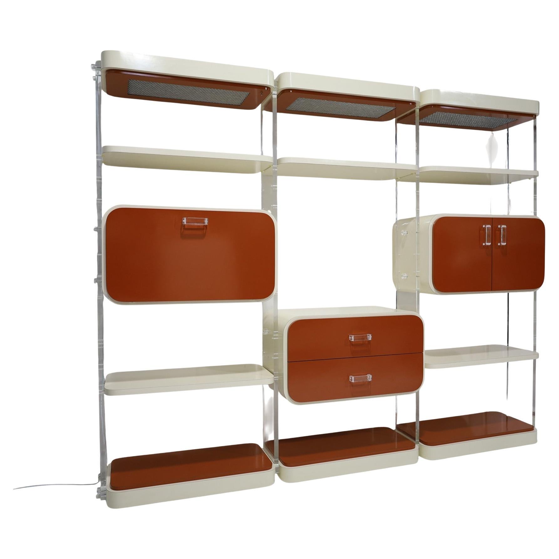 Laminate and Lucite Modular Wall Unit/Etagere/Dry Bar, Milo Baughman Style For Sale