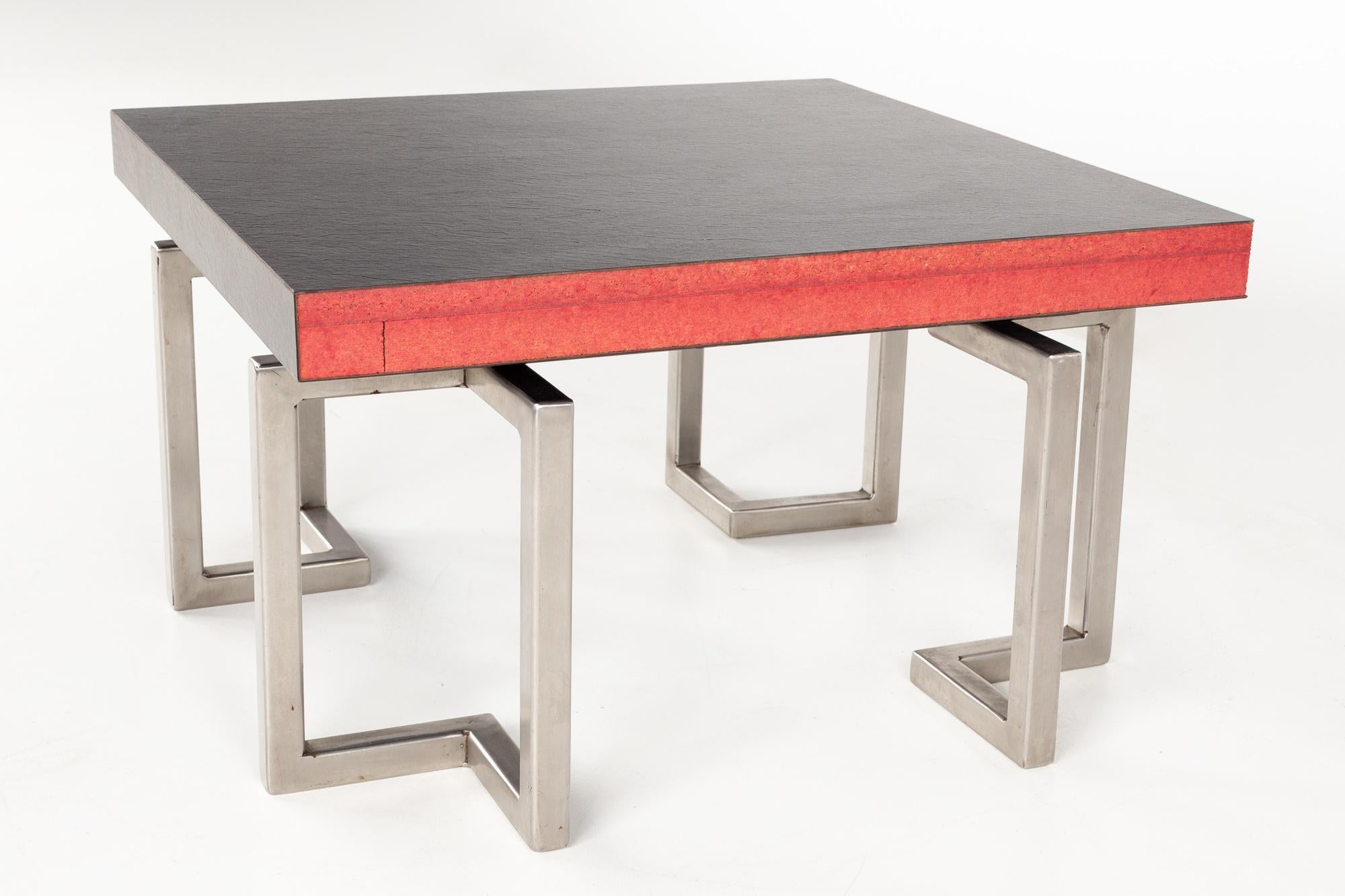 Modern Laminate Slate and Steel Base Side Table For Sale