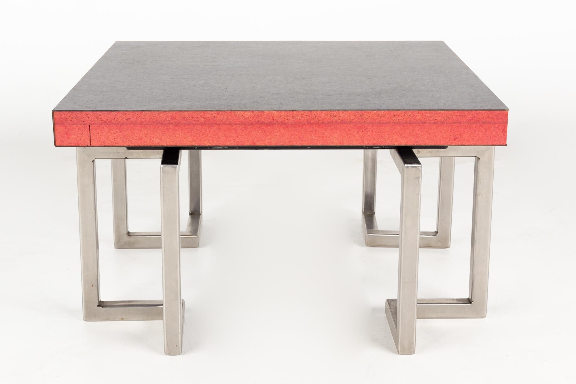 American Laminate Slate and Steel Base Side Table For Sale