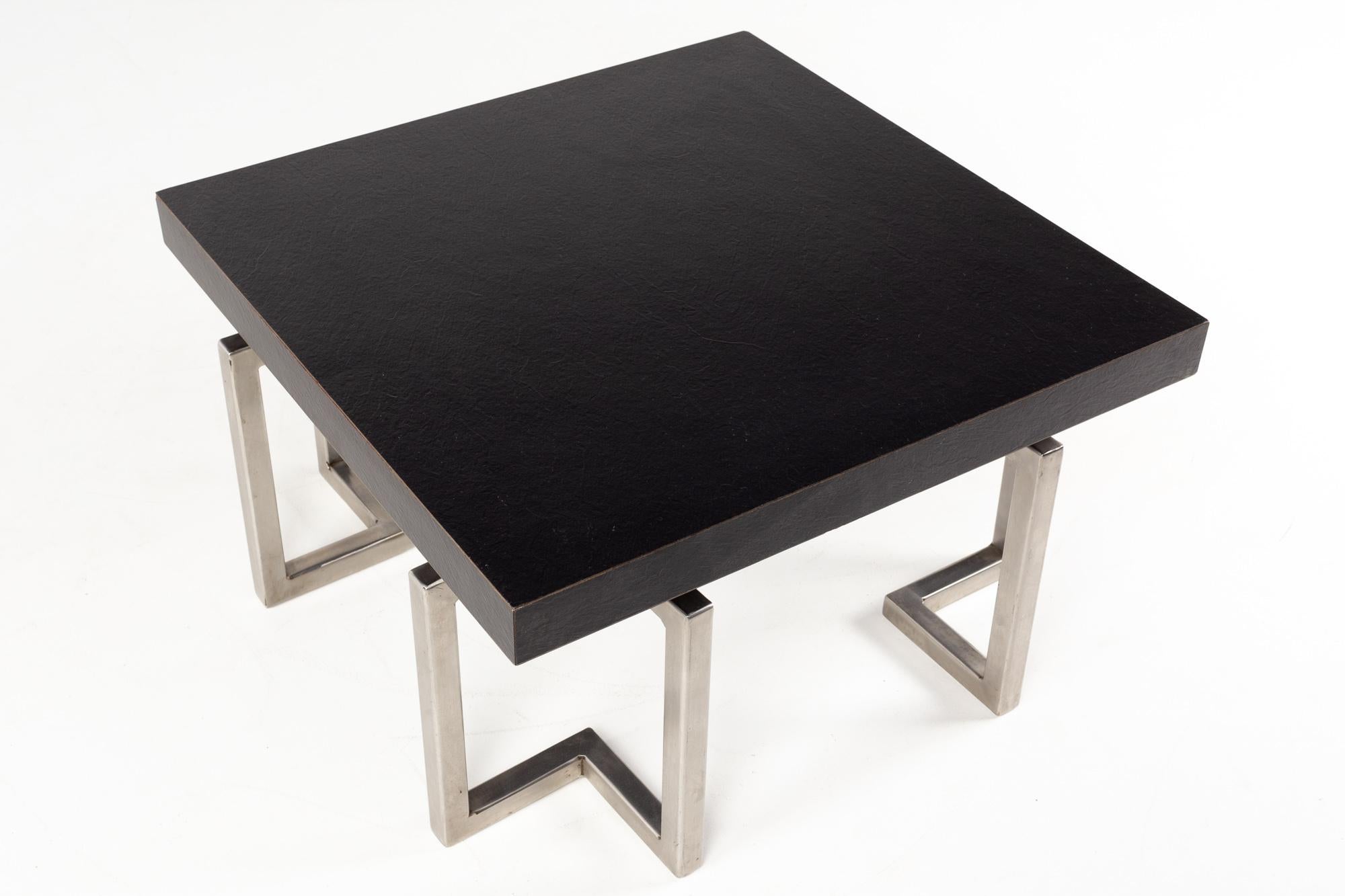 Contemporary Laminate Slate and Steel Base Side Table For Sale