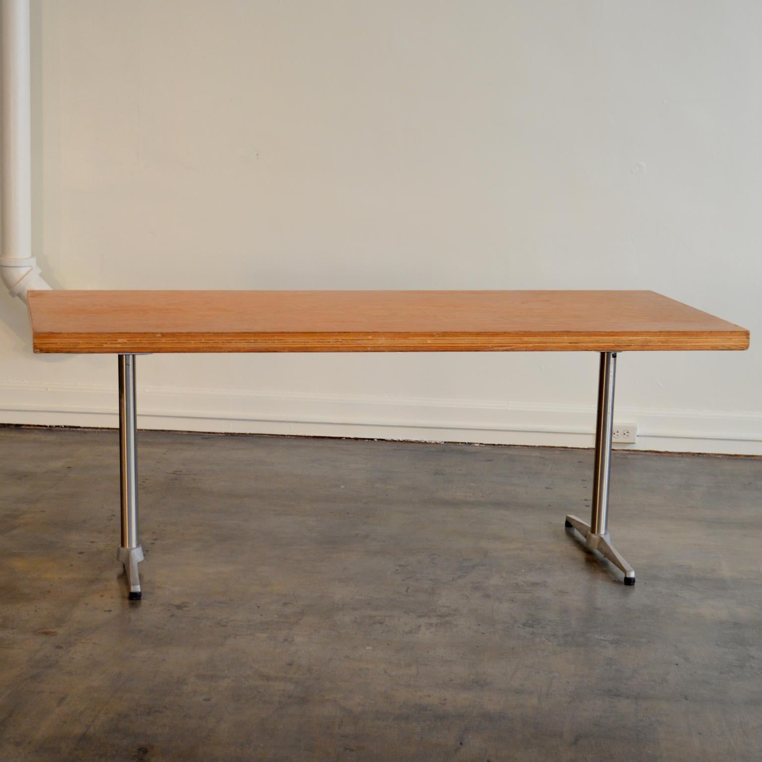 In 2004, Frank Gehry designed the Ray and Maria Strata Center at the Massachusetts Institute of Technology, Cambridge -- including the interior spaces. This table was designed for use in cafeteria/informal meeting spaces. Furniture was sold to a