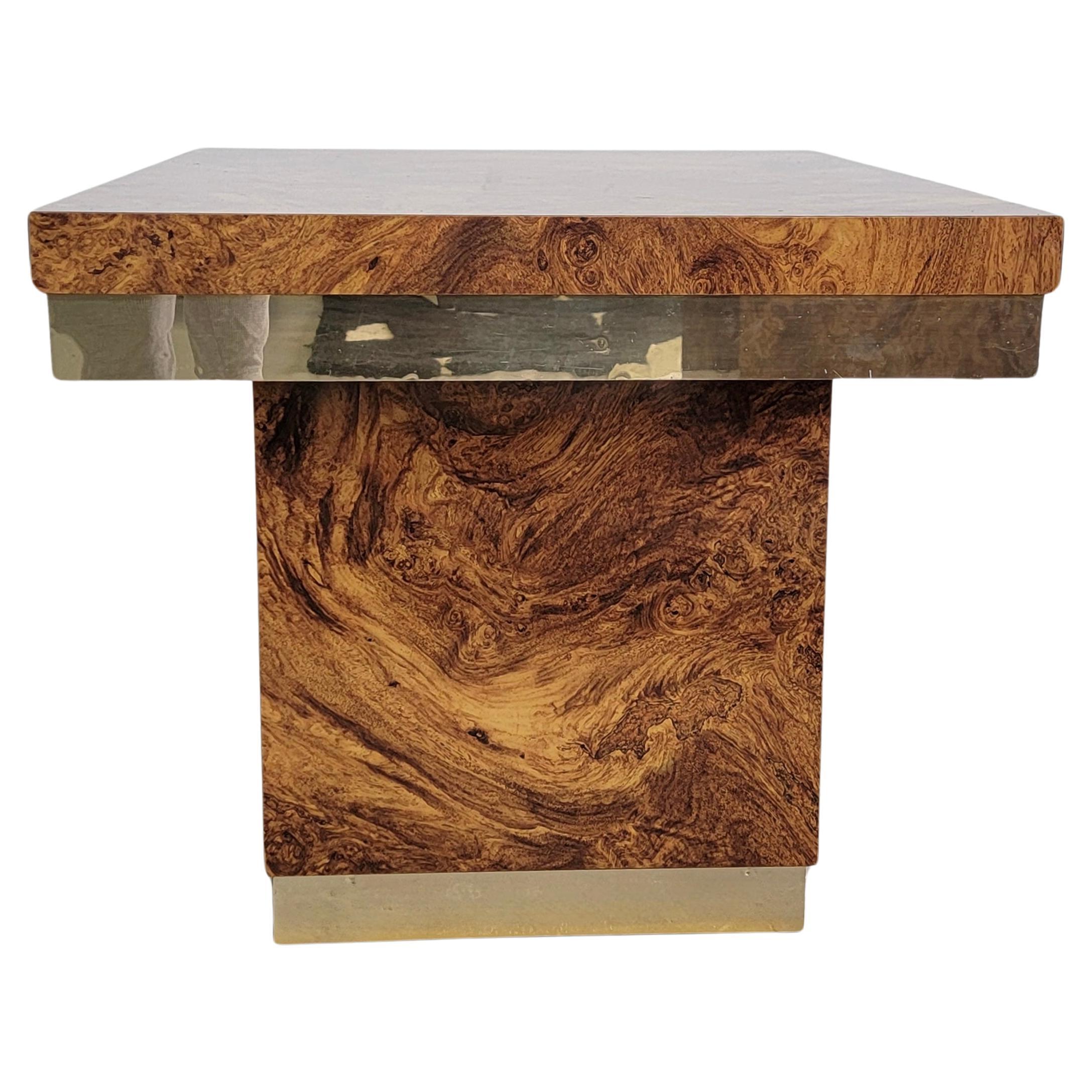 Laminated Burl Wood And Brass Side End Table