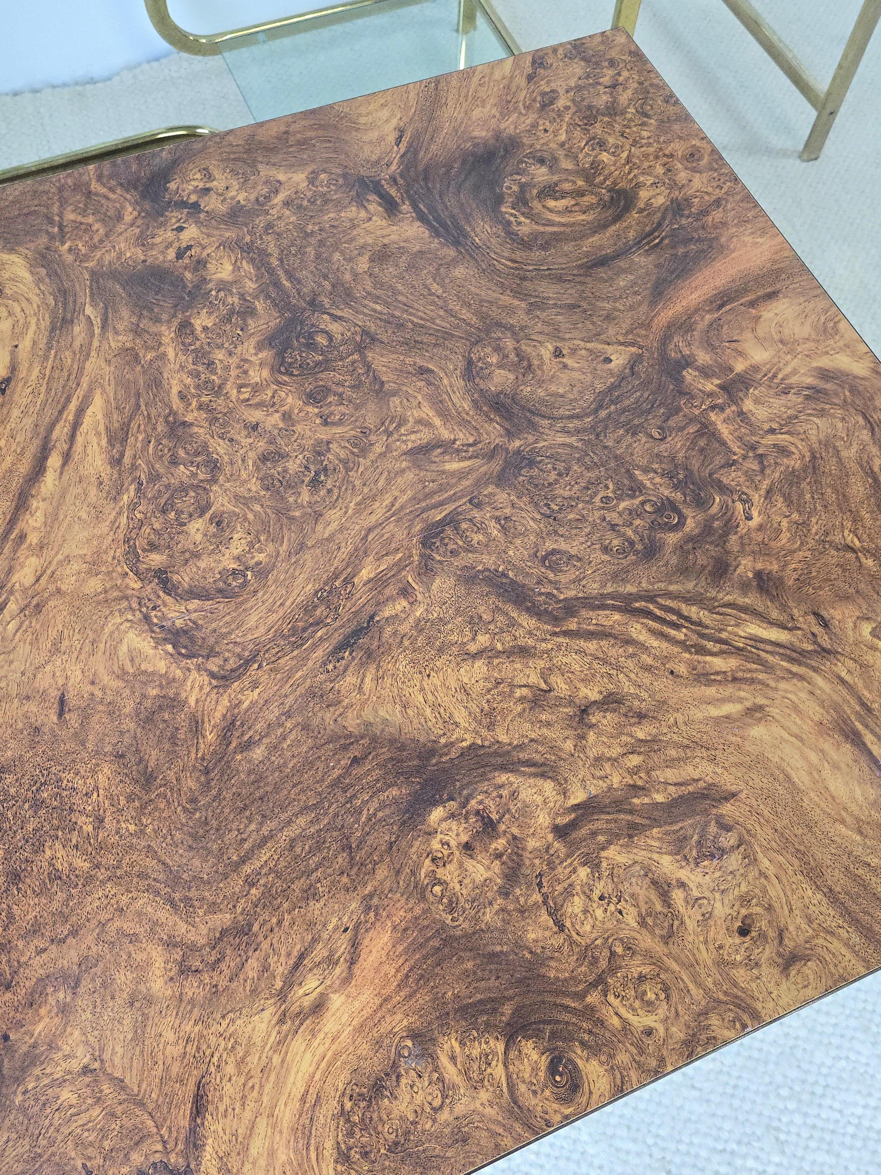 Post-Modern Laminated Burl Wood And Brass Table