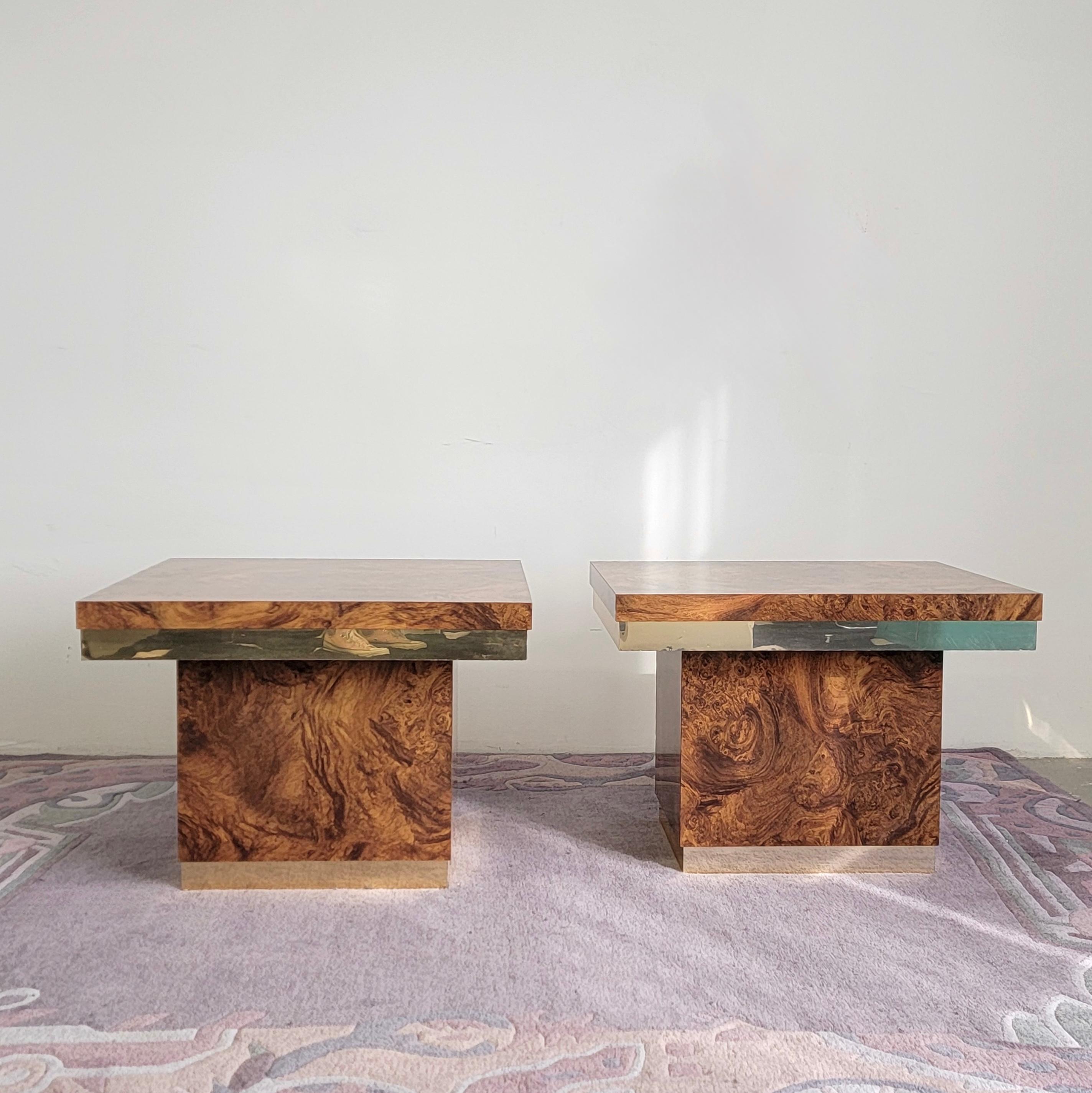 American Laminated Burl Wood And Brass Table