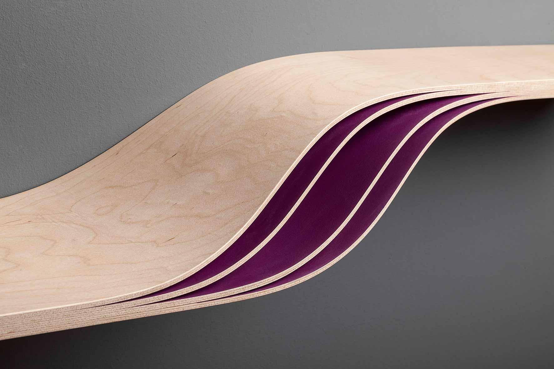 Post-Modern Laminated Maple Vitulus Floating Shelf by David Tragen For Sale