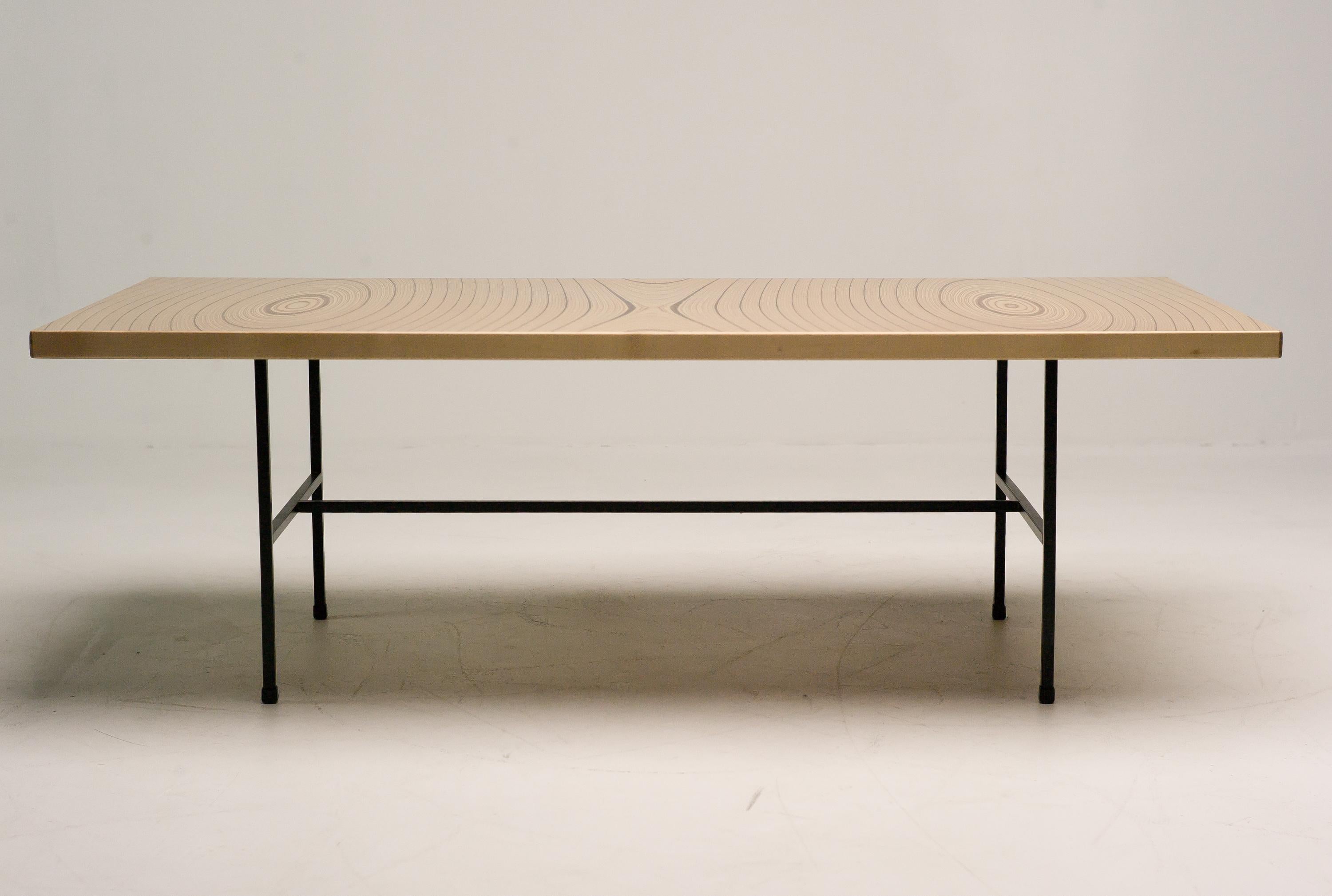 Scandinavian Modern Laminated Plywood and Iron Low Table by Tapio Wirkkala